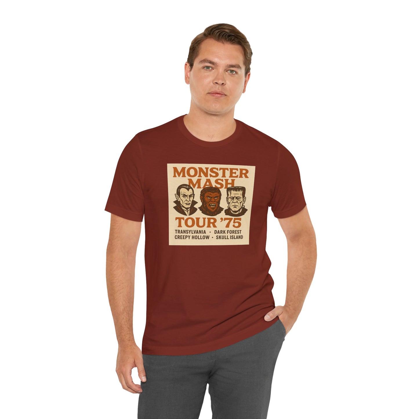 Monster Mash Tour '75 Halloween Shirt – Vintage Horror Band Tee Featuring Dracula, Wolfman, Frankenstein