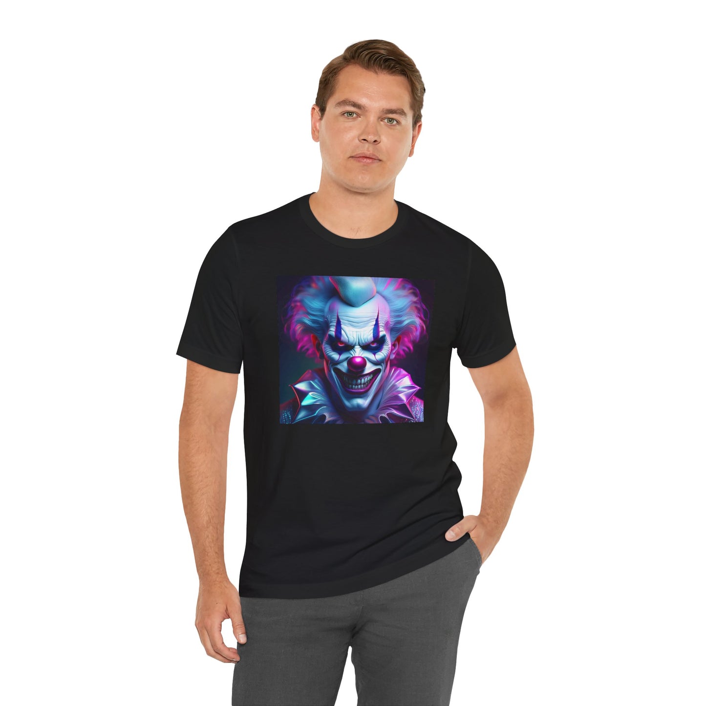 Scary Clown Halloween Shirt – Creepy Evil Clown Face Graphic Tee for Horror Fans. Unisex Jersey Short Sleeve Tee