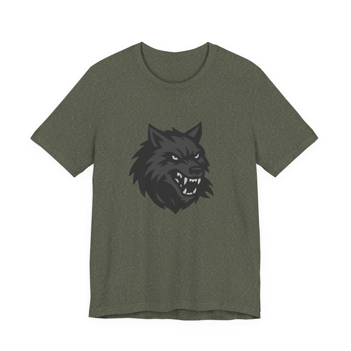 Dark Theme Wolf Head Shirt – Fierce Growling Wolf Face Graphic in Black and Grey for Bold, Edgy Style. Unisex Jersey Short Sleeve Tee