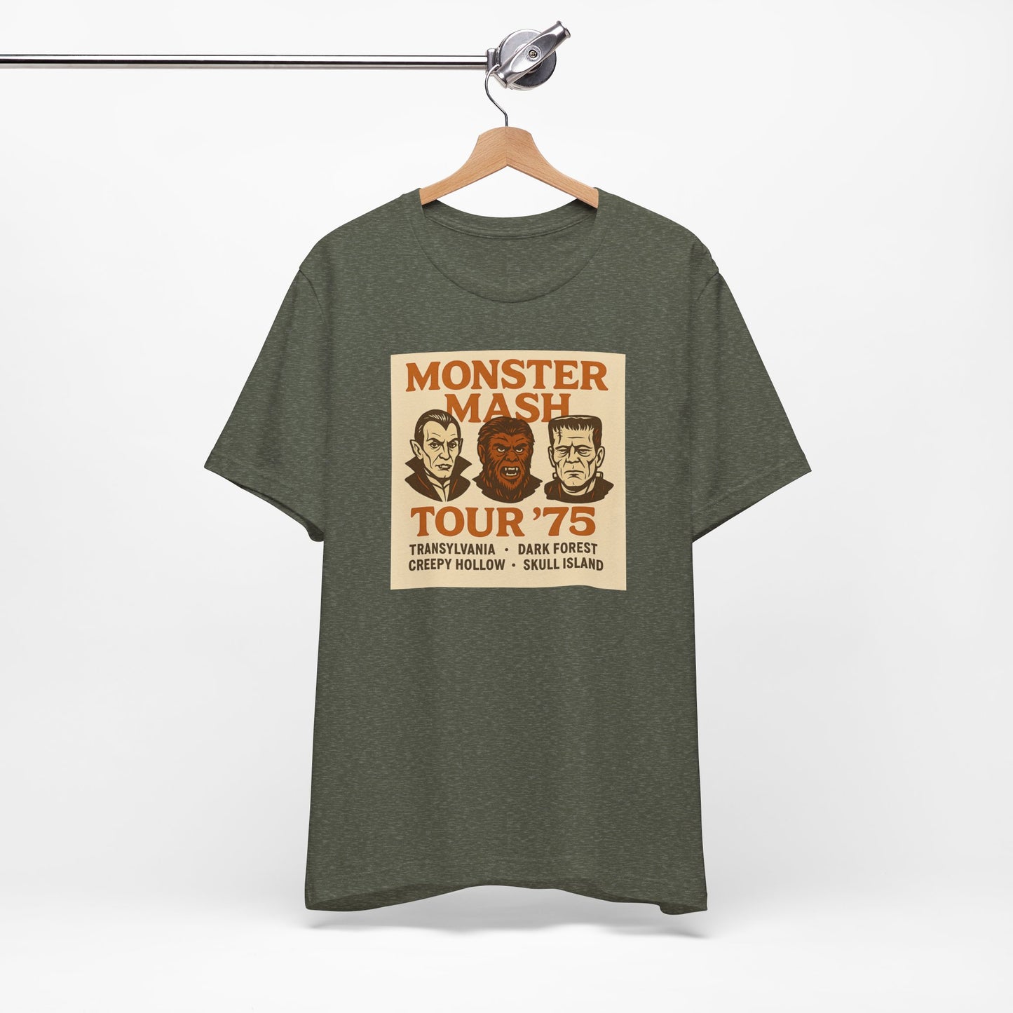Monster Mash Tour '75 Halloween Shirt – Vintage Horror Band Tee Featuring Dracula, Wolfman, Frankenstein