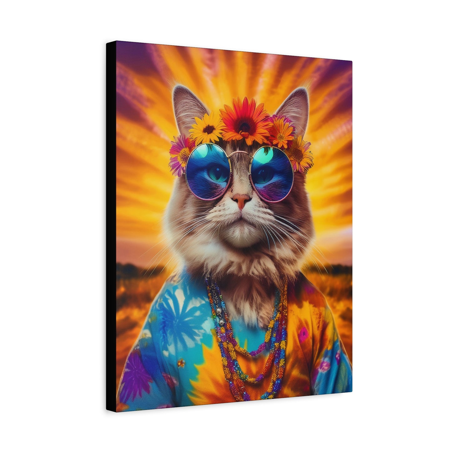 Purr-fect Guru Cat Hippie Canvas Art | Stretched Matte Wall Decor