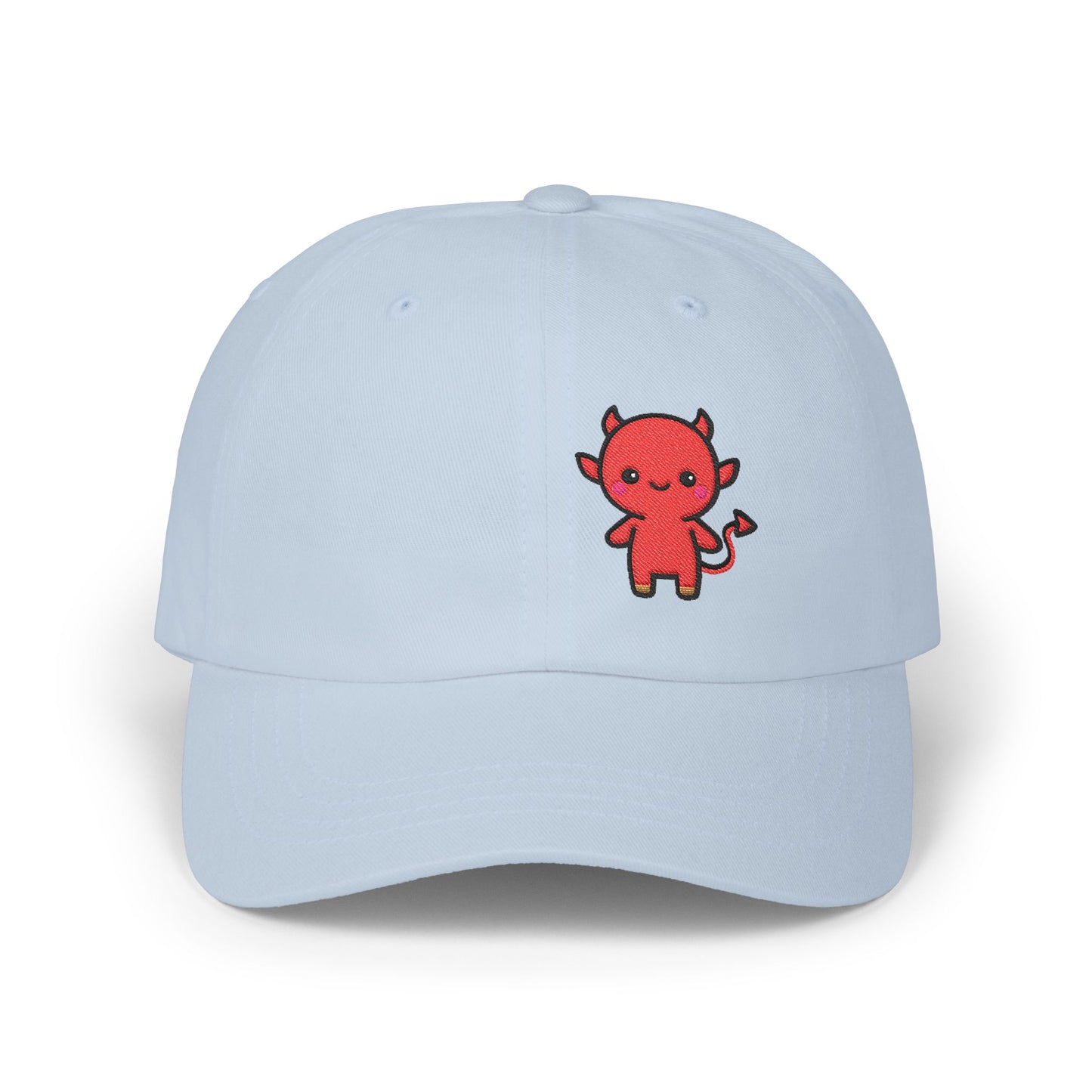 Lil Devil Embroidered Classic Dad Hat – Cute Red Devil Design for Halloween, Spooky Style, and Mischievous Everyday Vibes