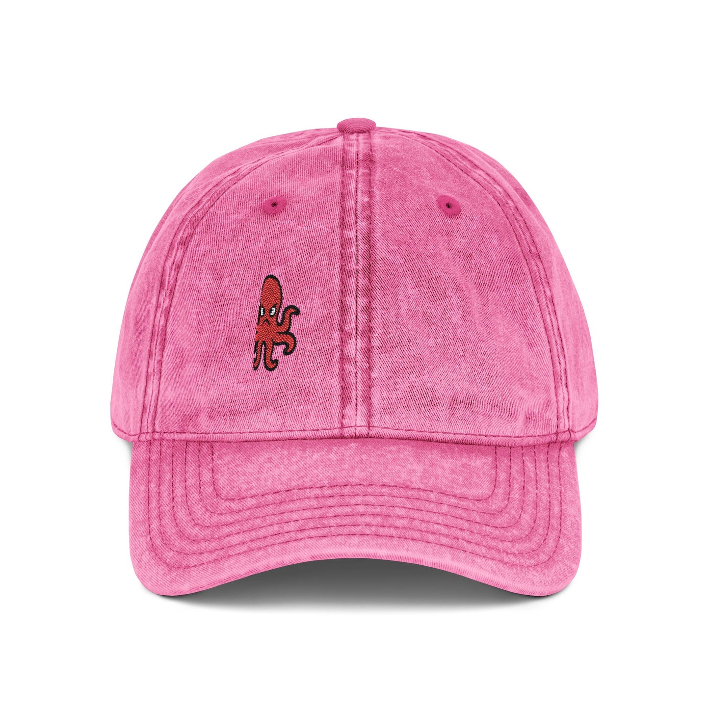 Angry Octopus Vintage Hat – Embroidered Red Sea Creature Hat with Cartoon Vibes and Bold Attitude