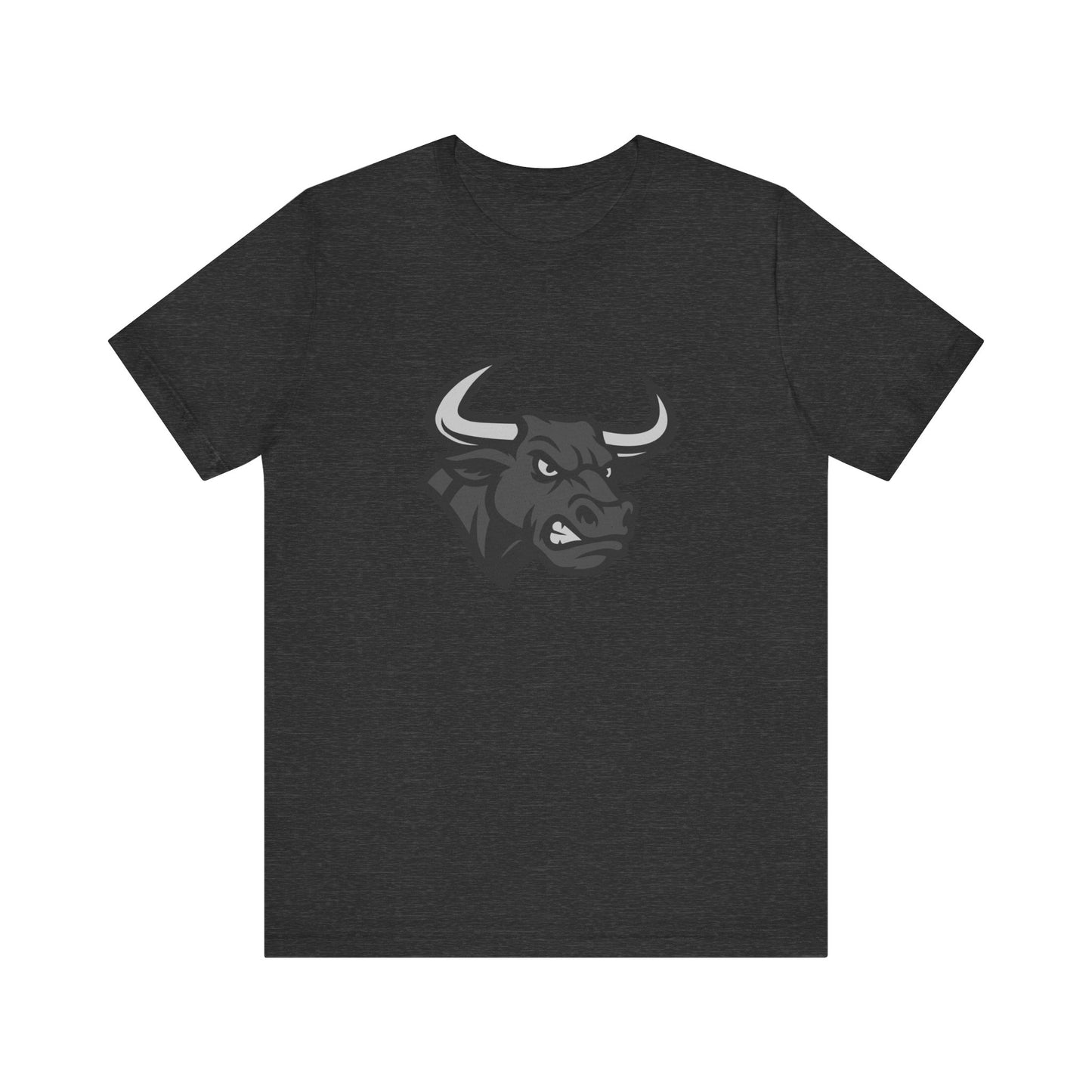 Angry Bull Graphic T-Shirt – Dark Theme Grayscale Bull Head Design on Black Tee for Streetwear, Gym, or Bold Urban Style. Unisex Jersey Short Sleeve Tee
