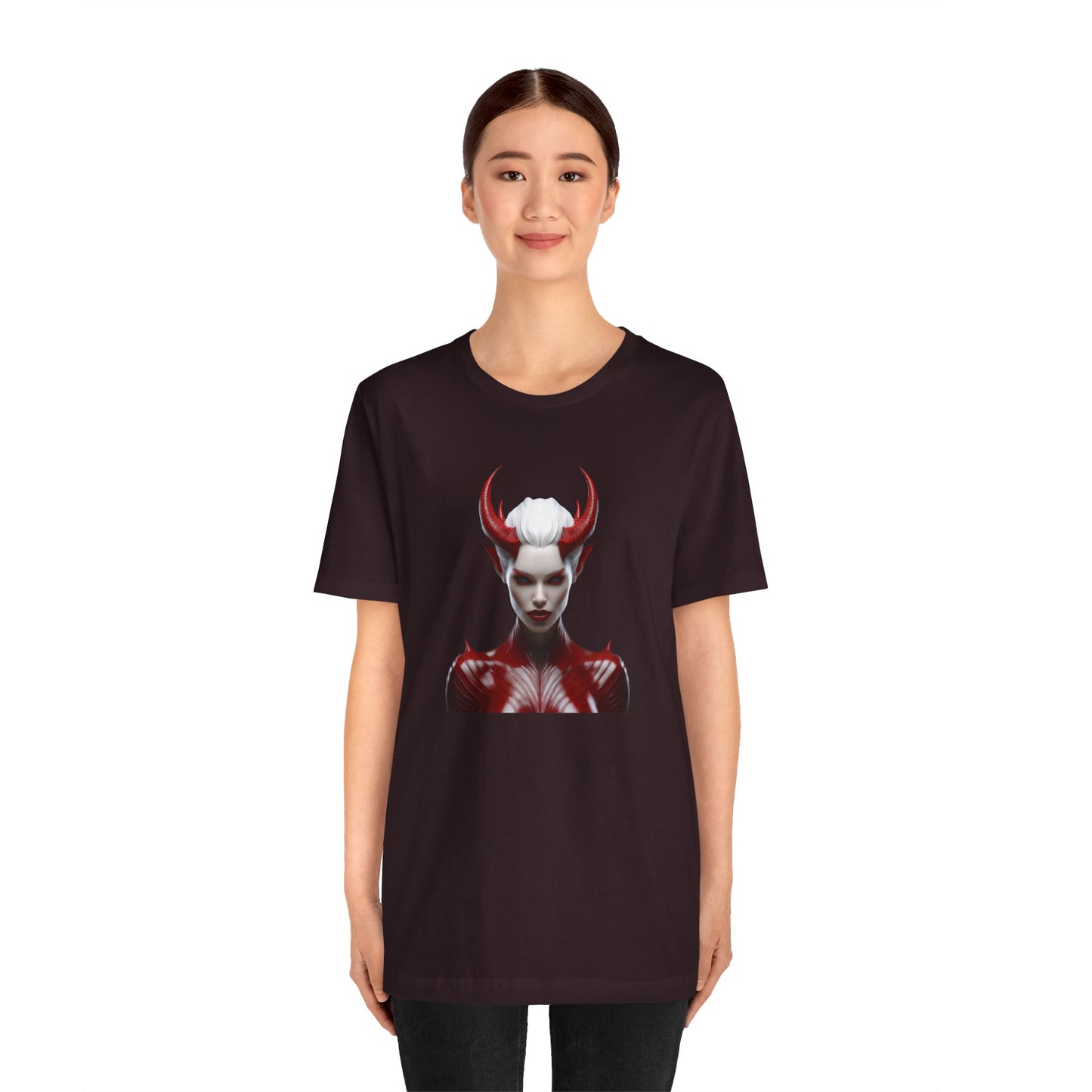 Fierce Devil Woman Halloween Shirt – Seductive Demon Graphic Tee for Bold Halloween Style