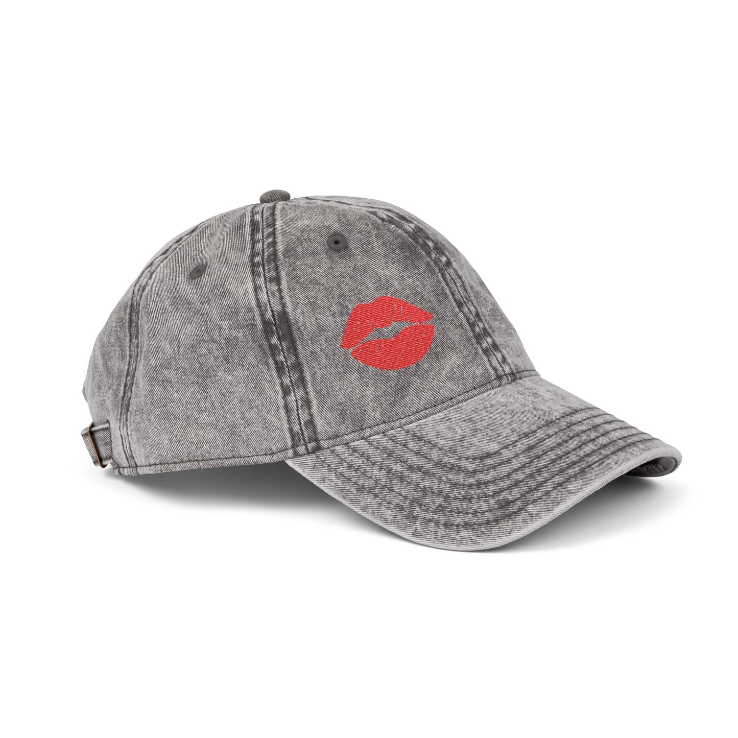Red Lips Vintage Hat – Bold Embroidered Kiss Hat for Flirty, Fun Style
