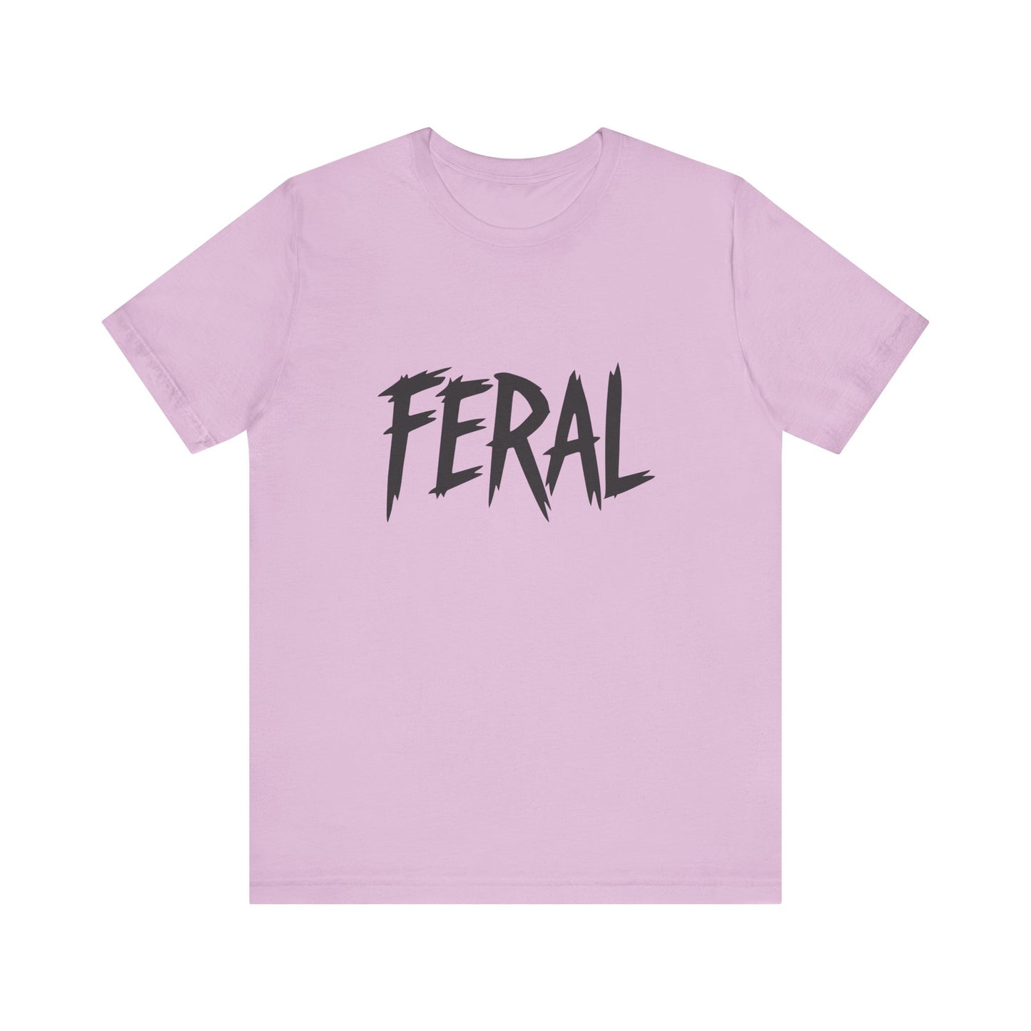 FERAL Text Graphic T-Shirt – Bold Dark Theme Lettering on Black Tee with Untamed Energy and Subtle Modern Ghost Effect. Unisex Jersey Short Sleeve Tee