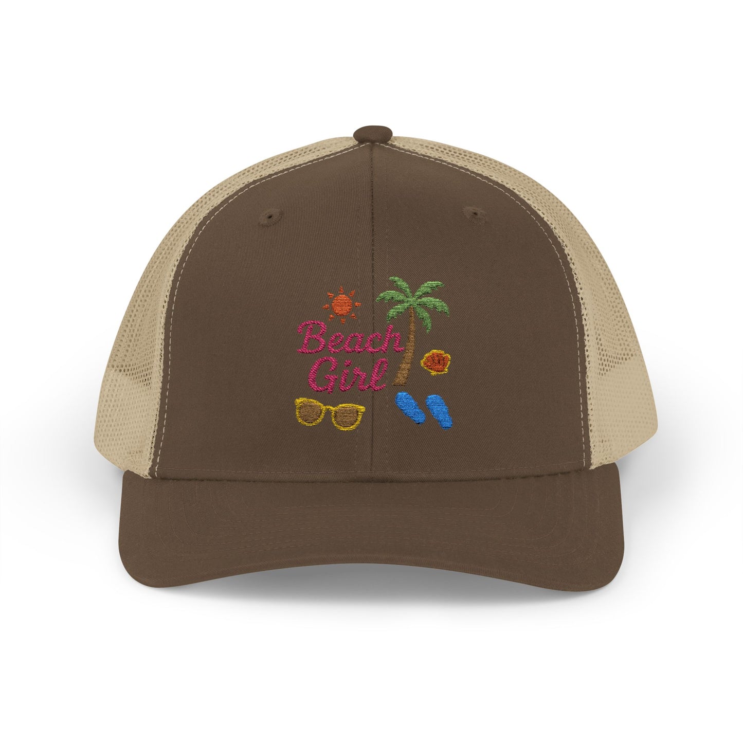 Beach Girl Trucker Hat – Embroidered Summer Vibes Hat for Coastal Queens