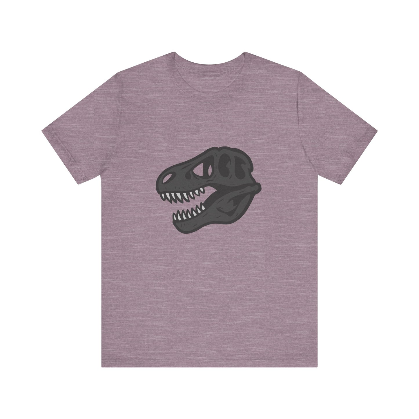 T-Rex Skull Graphic T-Shirt – Dark Theme Grayscale Dinosaur Skeleton Design on Black Tee with Prehistoric Edge and Modern Ghost Effect. Unisex Jersey Short Sleeve Tee