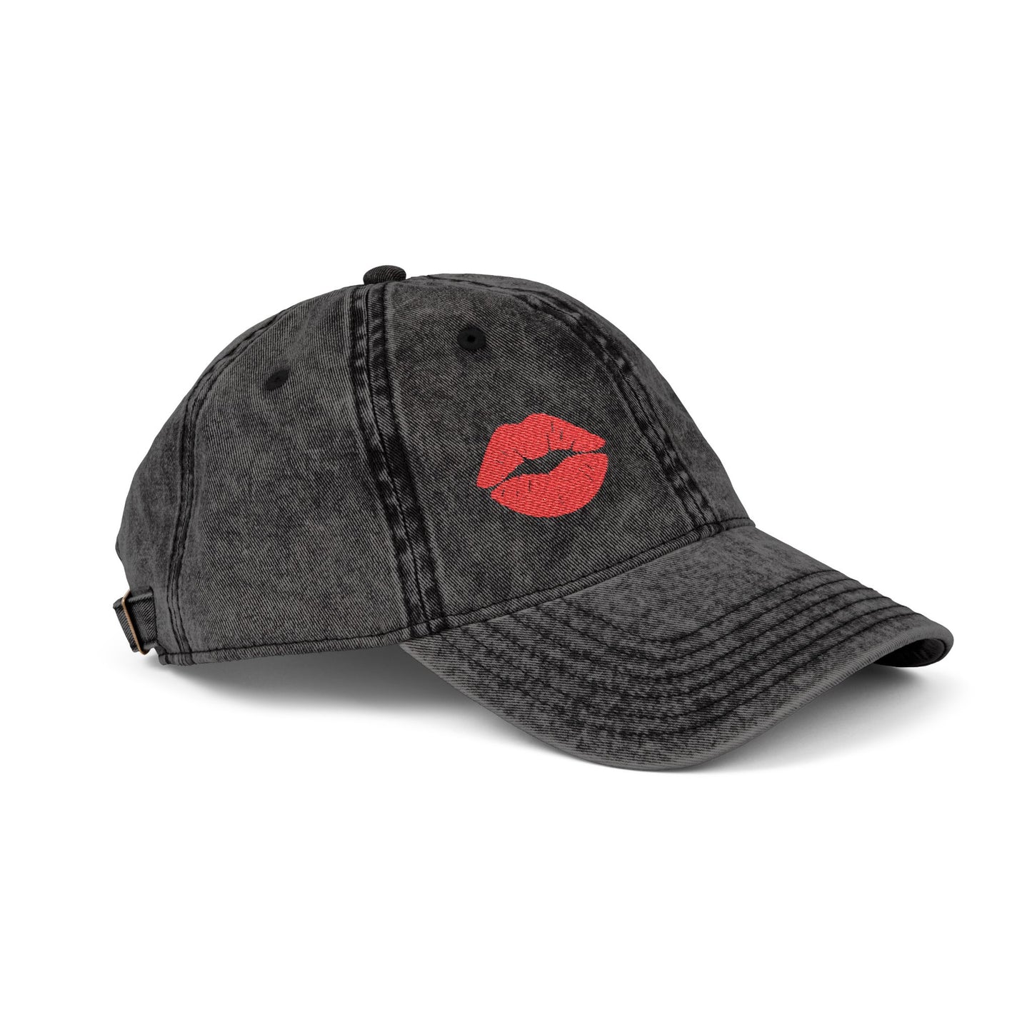 Red Lips Vintage Hat – Bold Embroidered Kiss Hat for Flirty, Fun Style