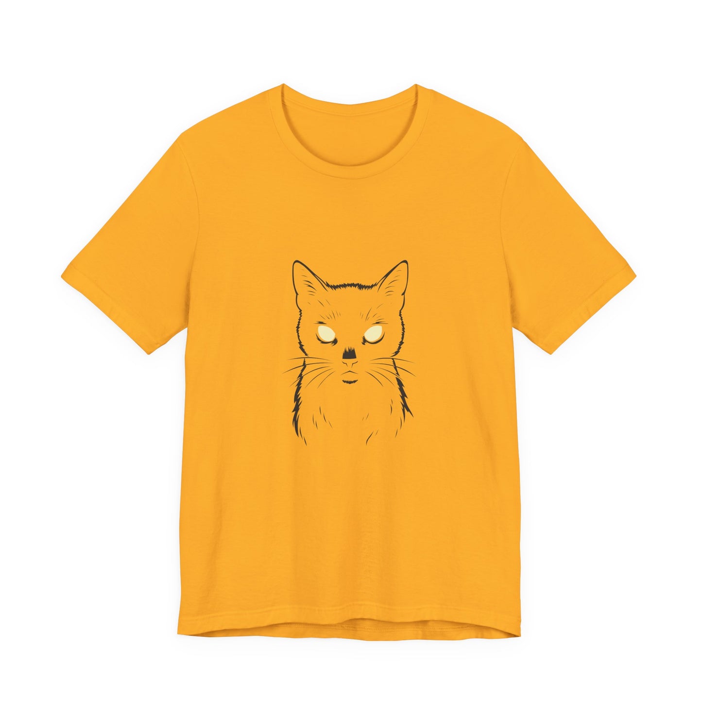 Ghost Cat Eyes Tee – Dark Theme Black Cat Outline with Transparent Face and Glowing Stare. Unisex Jersey Short Sleeve Tee