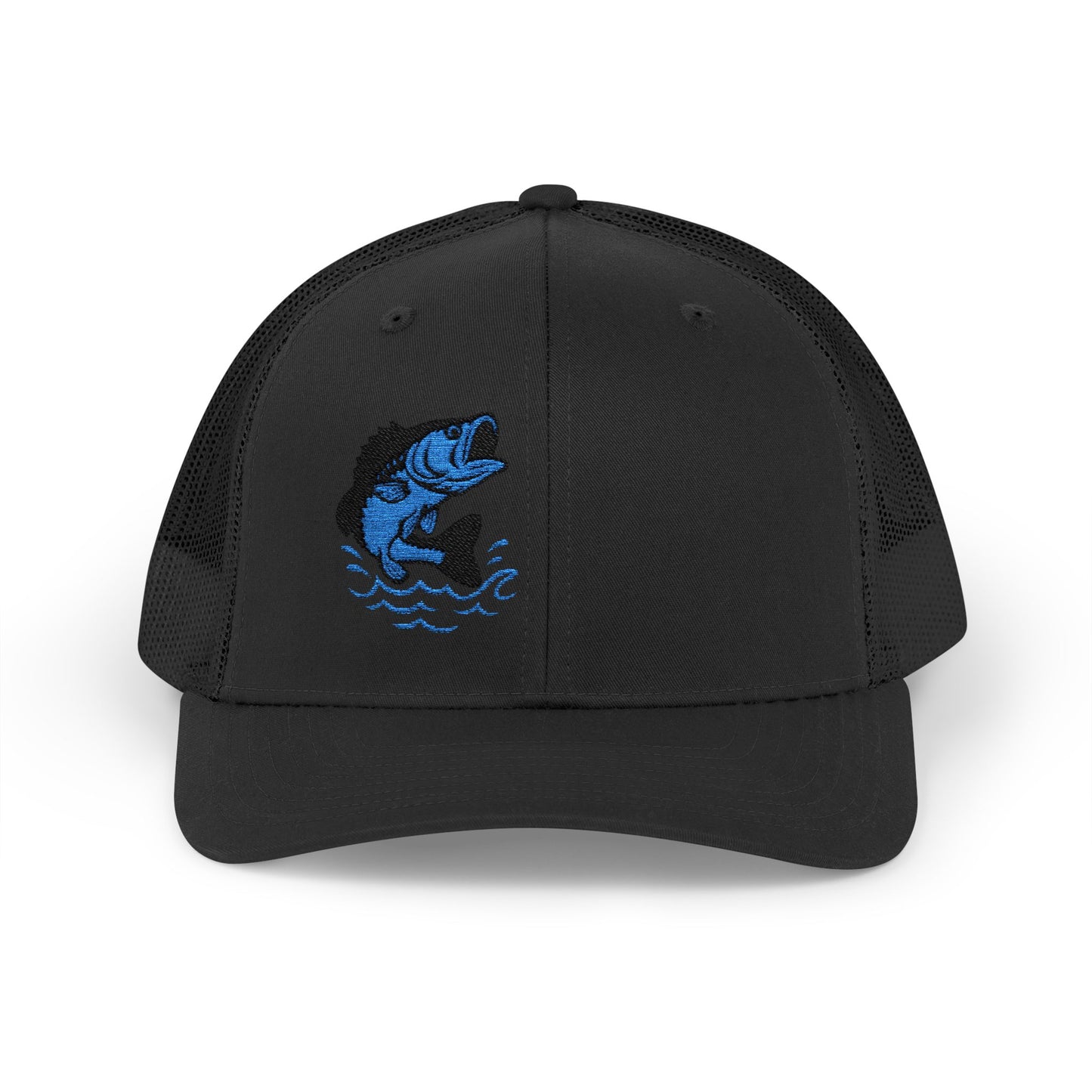 Jumping Fish Trucker Hat – Embroidered Blue Fishing Hat for Anglers, Lake Days, and Outdoor Style
