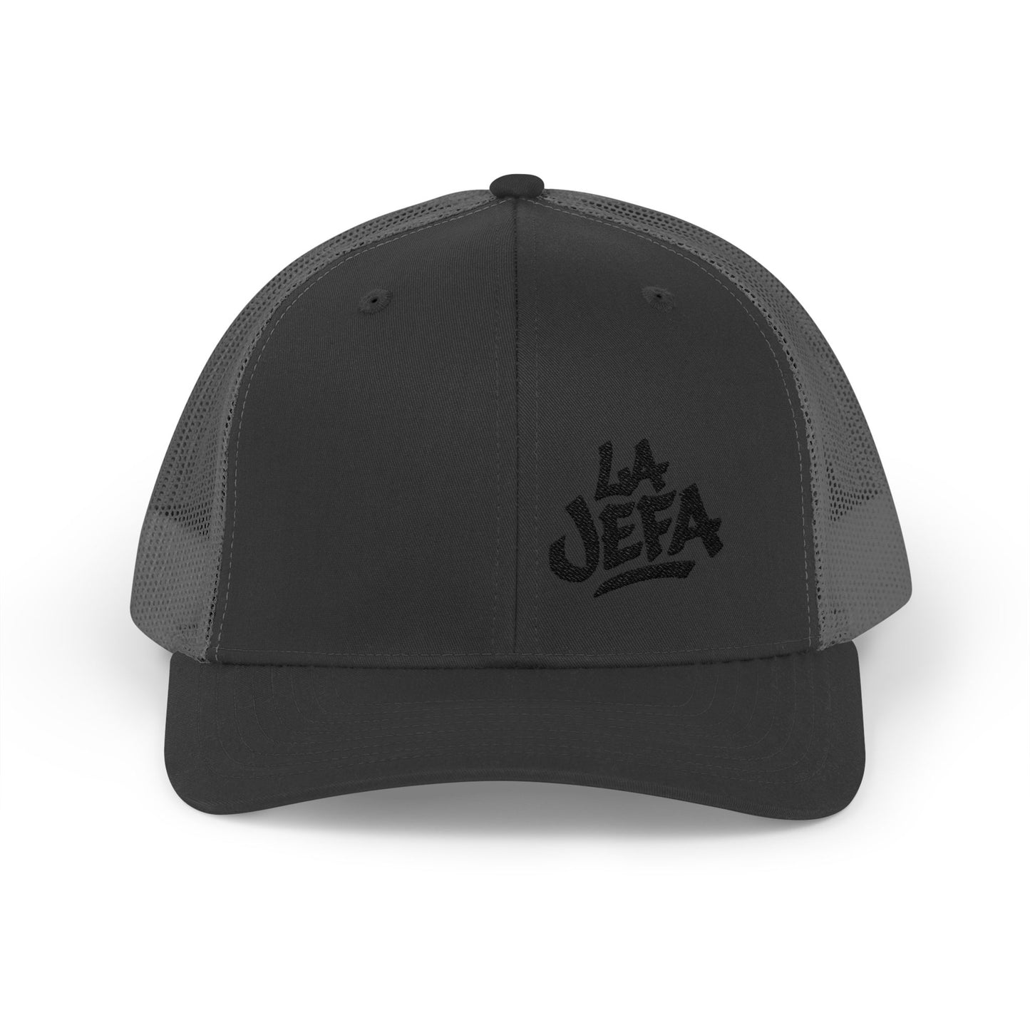 La Jefa Trucker Hat – Embroidered Latina Boss Hat for Bold Women. Black Letters
