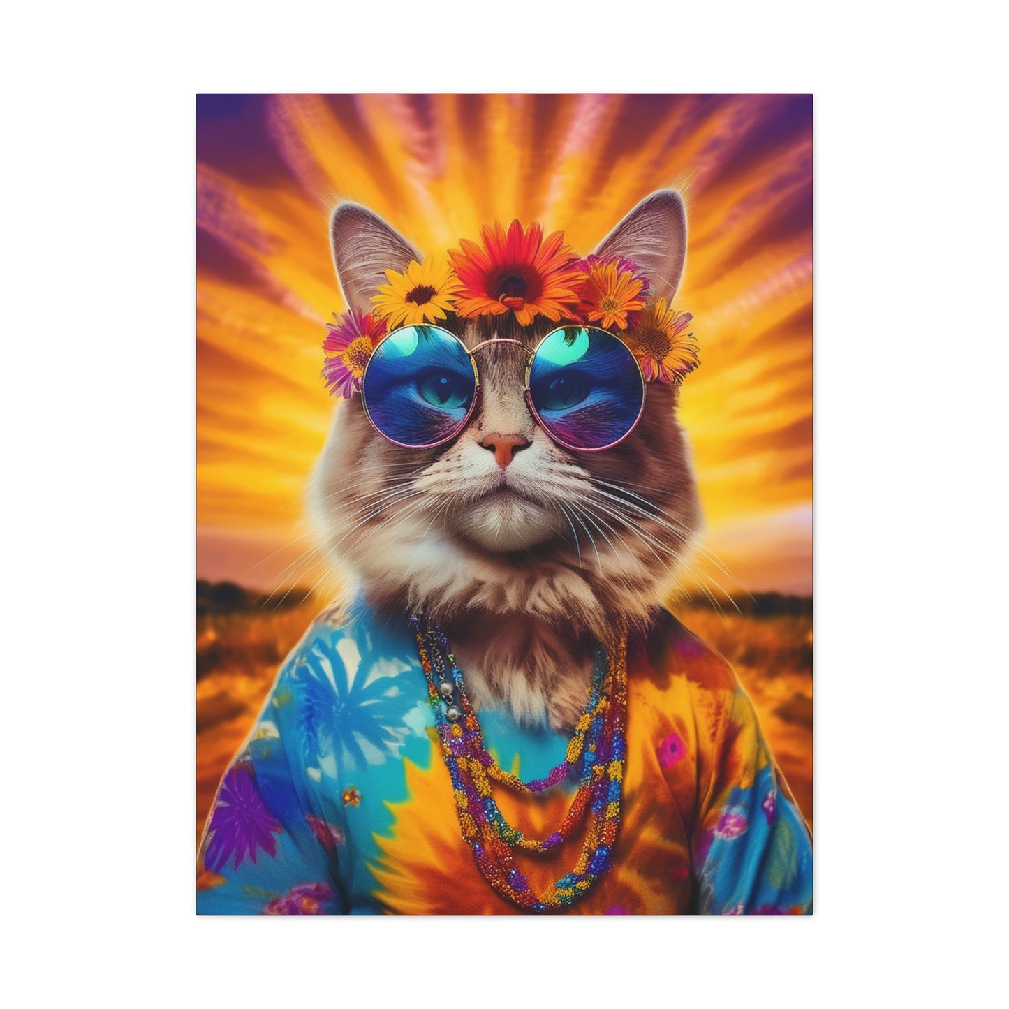 Purr-fect Guru Cat Hippie Canvas Art | Stretched Matte Wall Decor