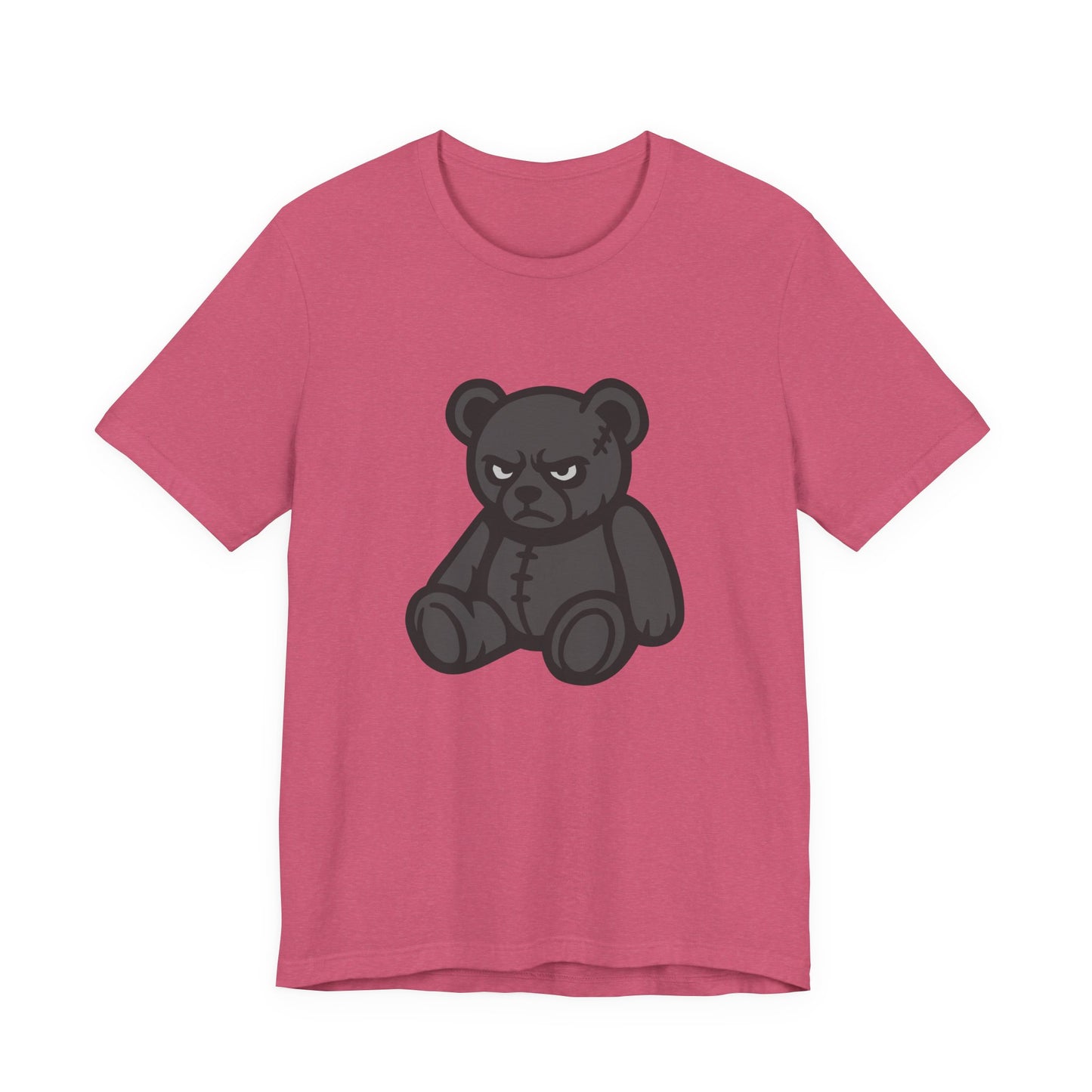 Angry Teddy Bear Graphic T-Shirt – Dark Theme Grayscale Plush with Attitude on Black Tee for Edgy or Ironic Style. Unisex Jersey Short Sleeve Tee