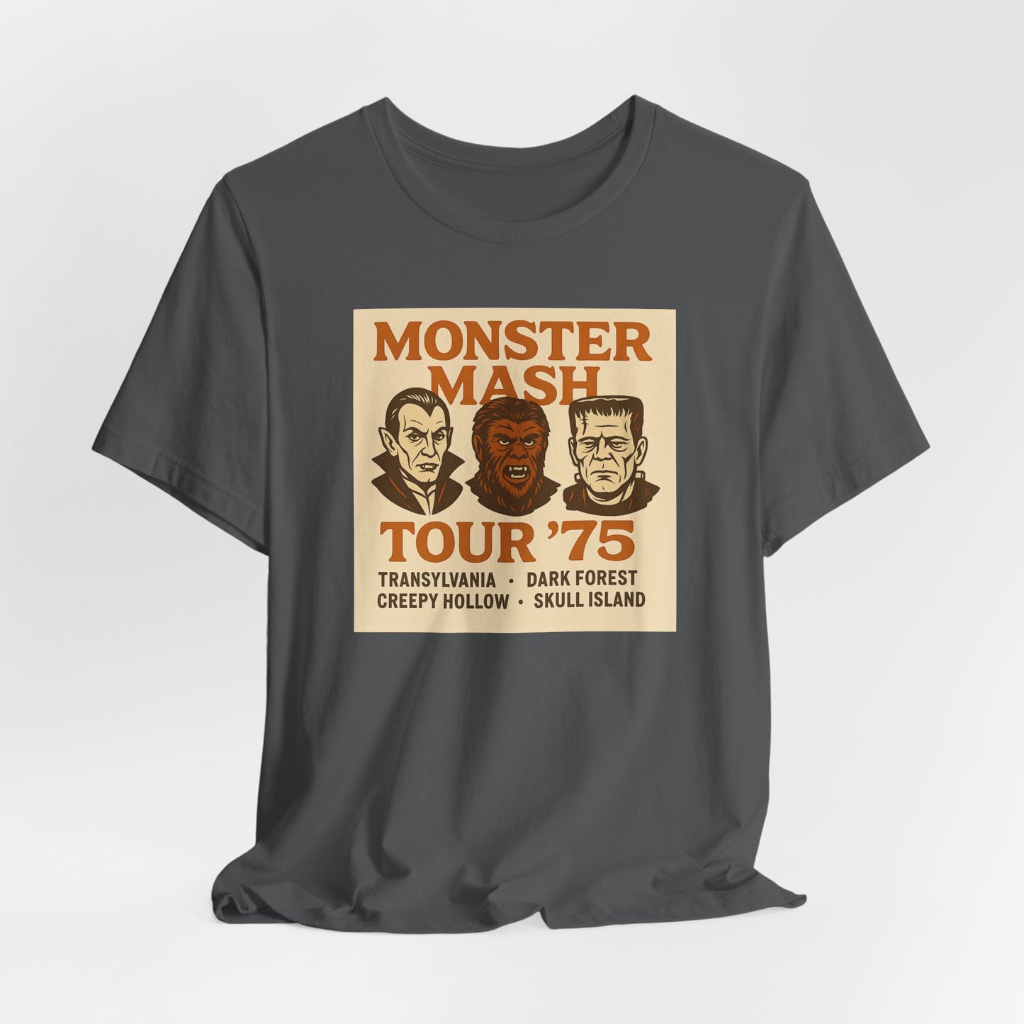 Monster Mash Tour '75 Halloween Shirt – Vintage Horror Band Tee Featuring Dracula, Wolfman, Frankenstein