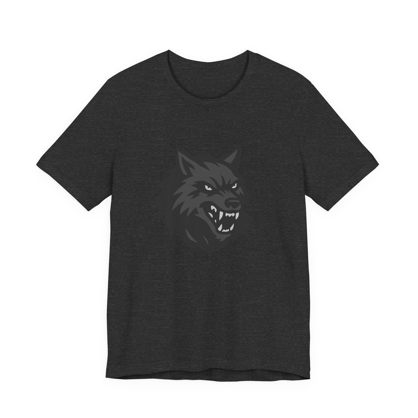 Dark Theme Wolf Head Shirt – Fierce Growling Wolf Face Graphic in Black and Grey for Bold, Edgy Style. Unisex Jersey Short Sleeve Tee