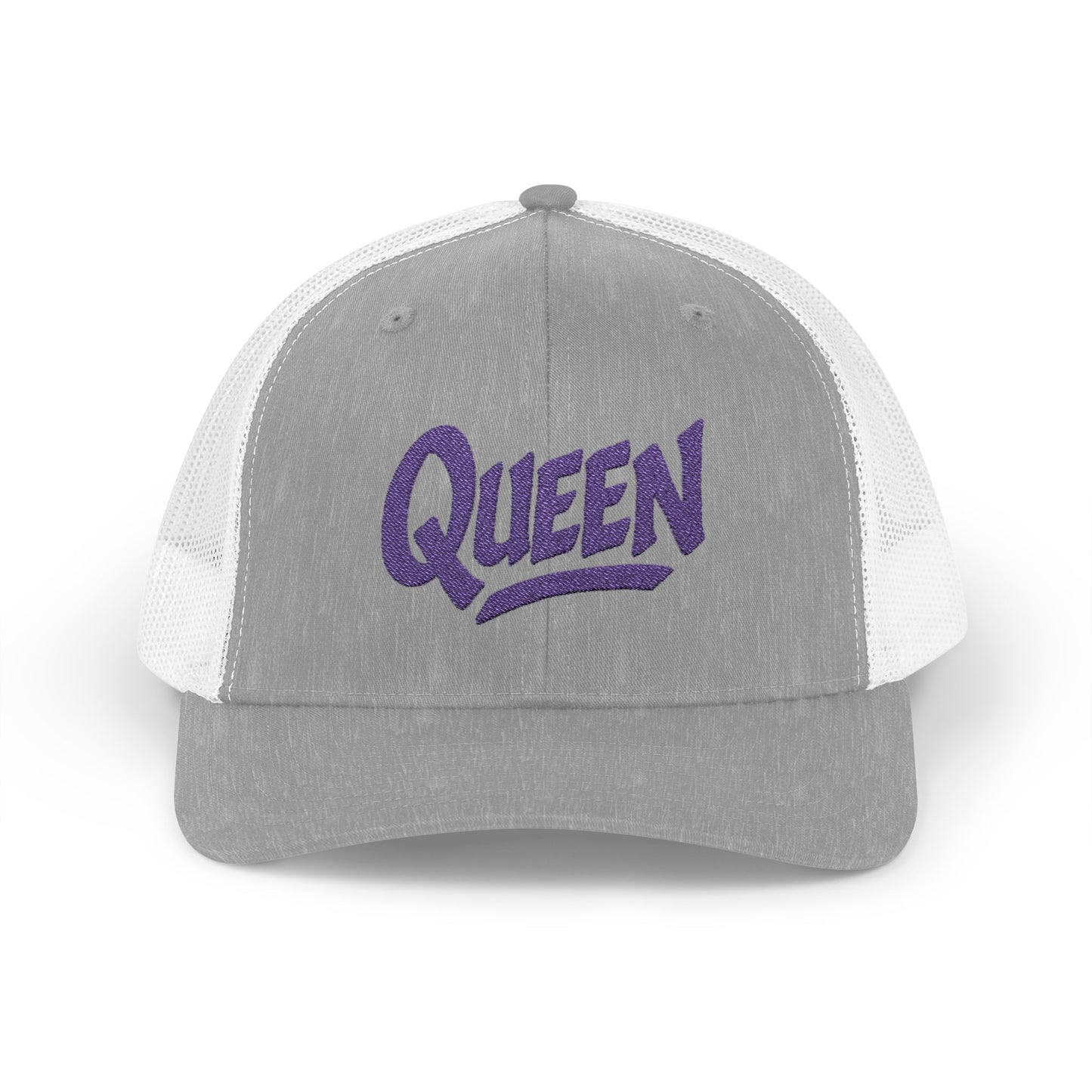 Queen Trucker Hat – Embroidered Crown Hat for Confident Women. Purple Letters
