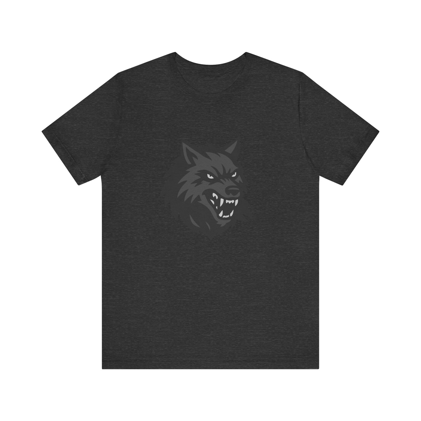 Dark Theme Wolf Head Shirt – Fierce Growling Wolf Face Graphic in Black and Grey for Bold, Edgy Style. Unisex Jersey Short Sleeve Tee