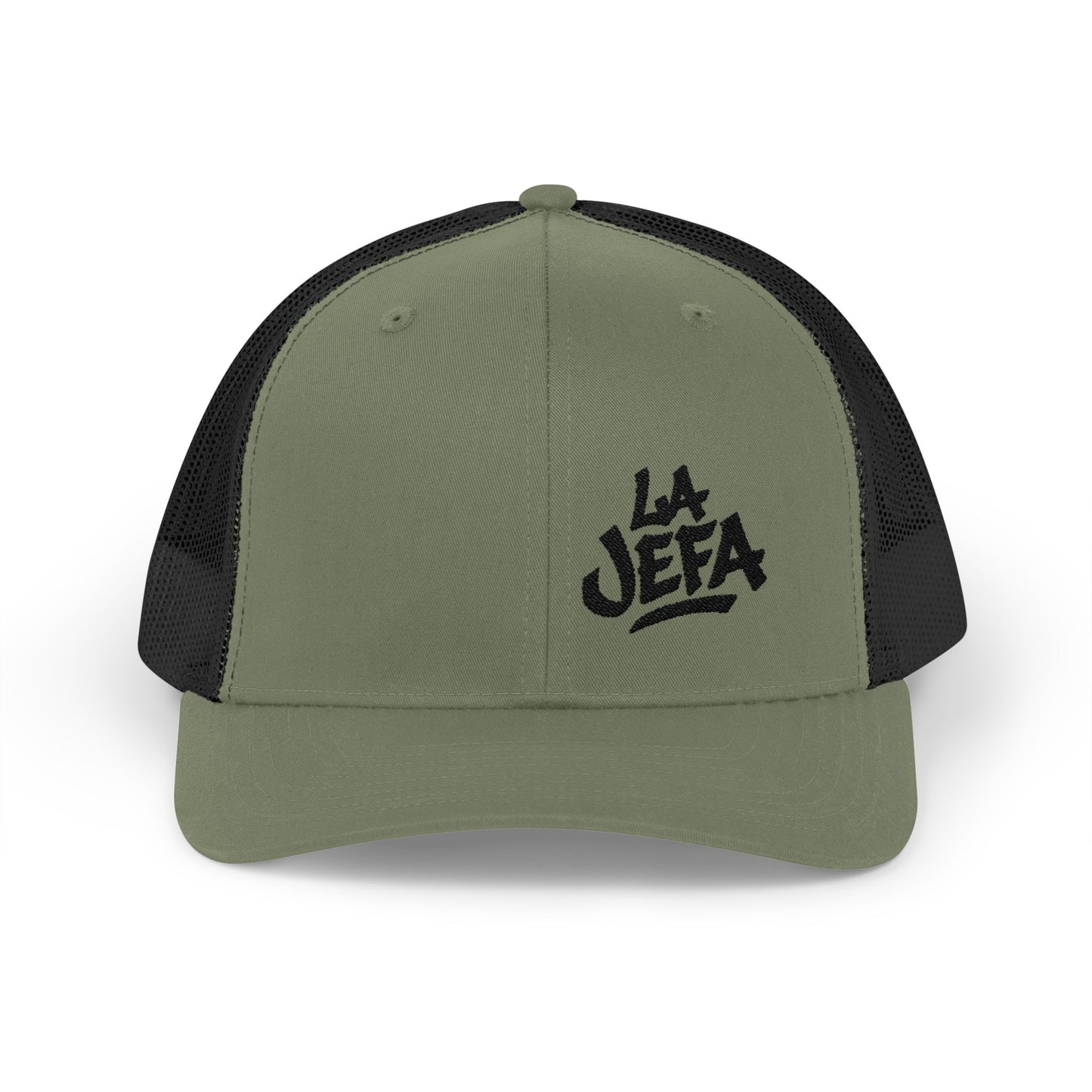 La Jefa Trucker Hat – Embroidered Latina Boss Hat for Bold Women. Black Letters