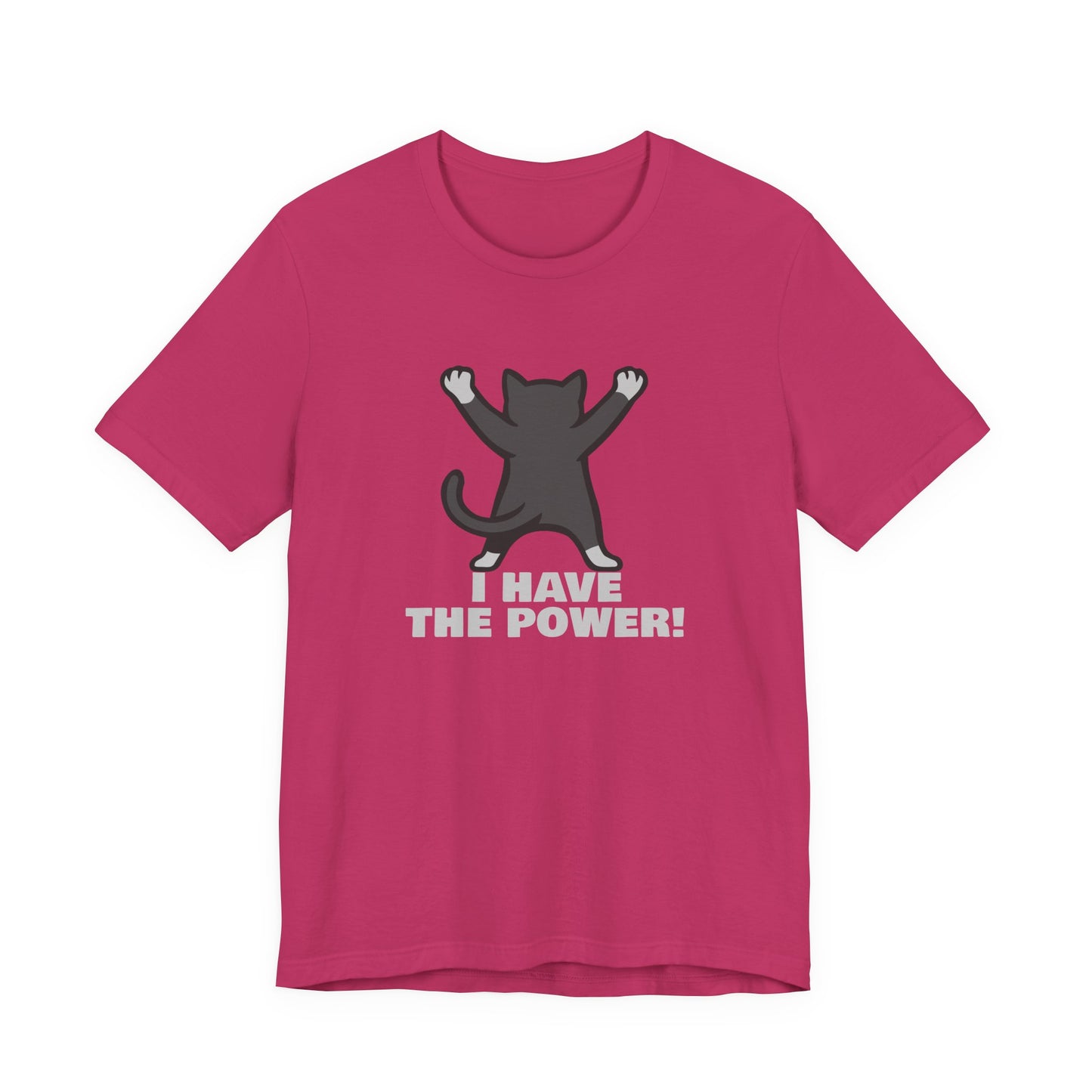 I Have the Power Cat Shirt – Hilarious Victory Pose in Dark Theme Feline Graphic Style. Unisex Jersey Short Sleeve Tee