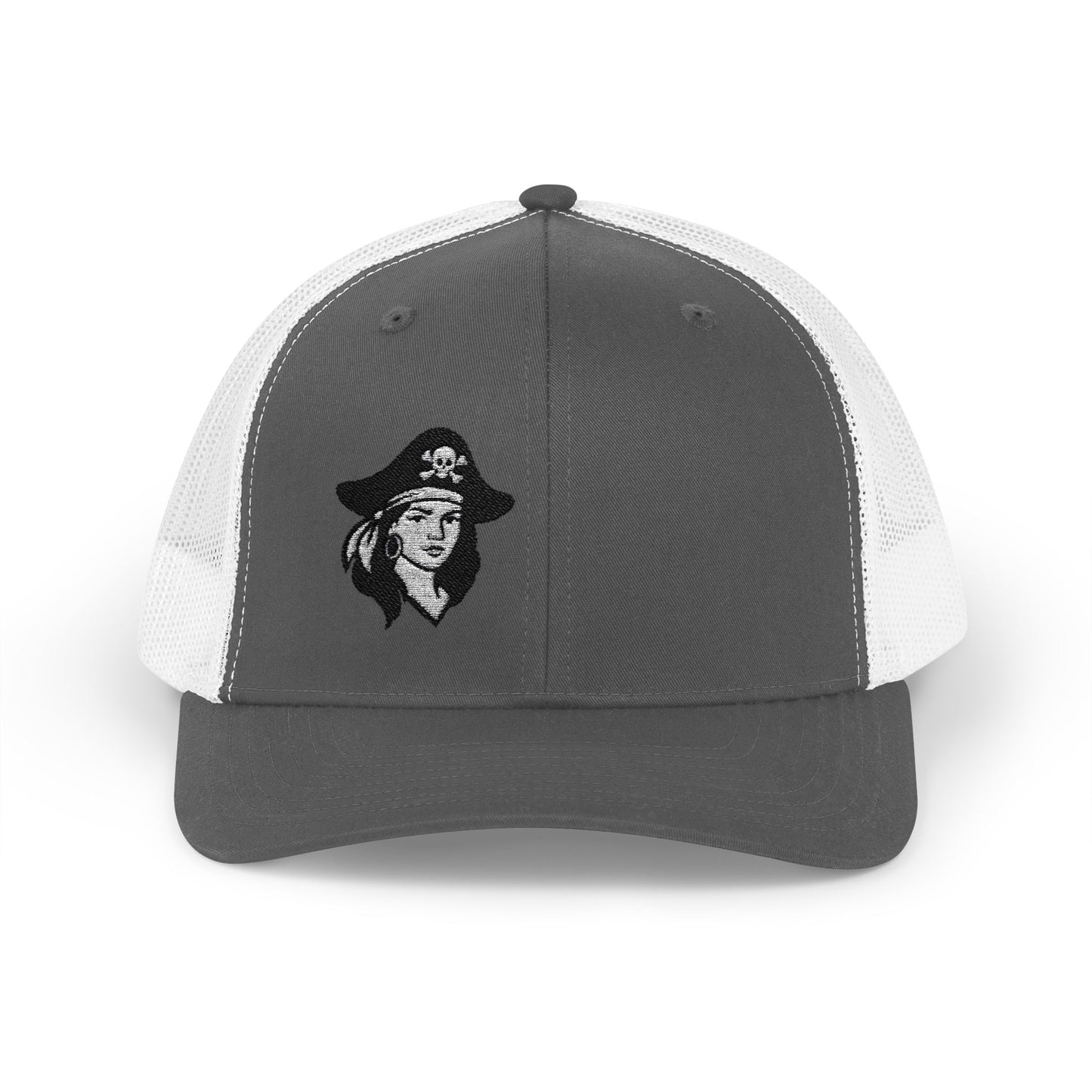 Hot Pirate Girl Trucker Hat – Bold Skull and Crossbones Hat with Retro Attitude and Seafaring Sass