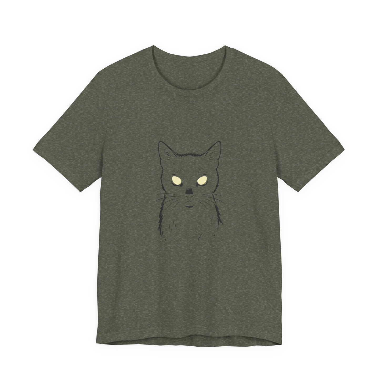 Ghost Cat Eyes Tee – Dark Theme Black Cat Outline with Transparent Face and Glowing Stare. Unisex Jersey Short Sleeve Tee