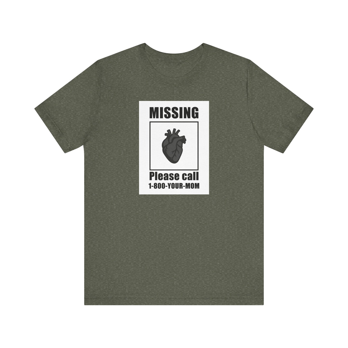Missing Heart Poster Shirt Dark Theme Design Featuring Anatomical Heart and Funny Phone Number. Unisex Jersey Short Sleeve Tee