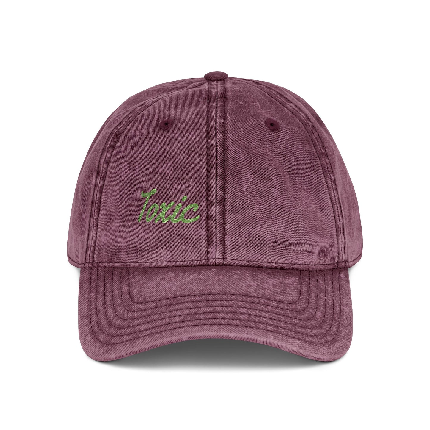 Toxic Vintage Hat – Embroidered Green Script Hat for Ironic Vibes and Bold Personality