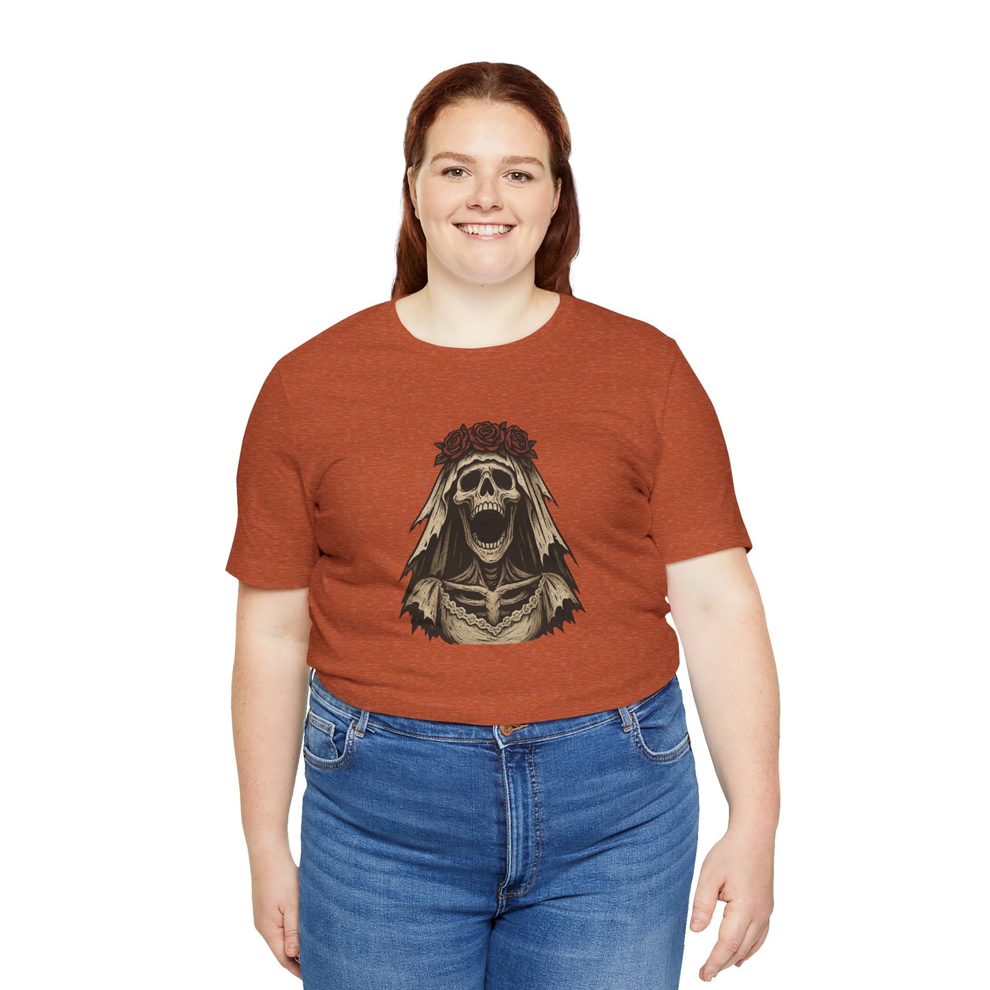 Screaming Skeleton Bride Halloween Shirt – Gothic Undead Bride Graphic Tee for Spooky Season Horror Fans
