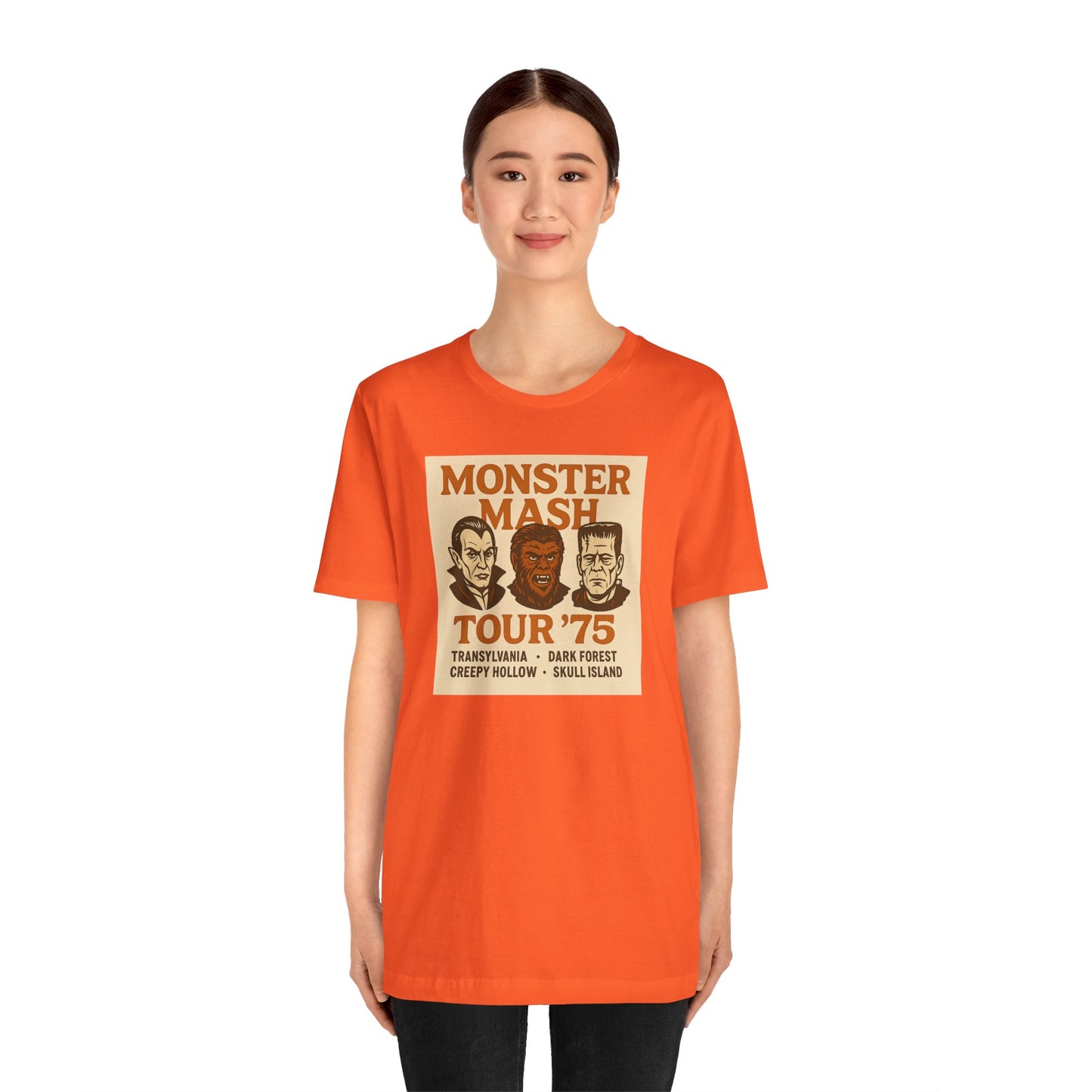 Monster Mash Tour '75 Halloween Shirt – Vintage Horror Band Tee Featuring Dracula, Wolfman, Frankenstein