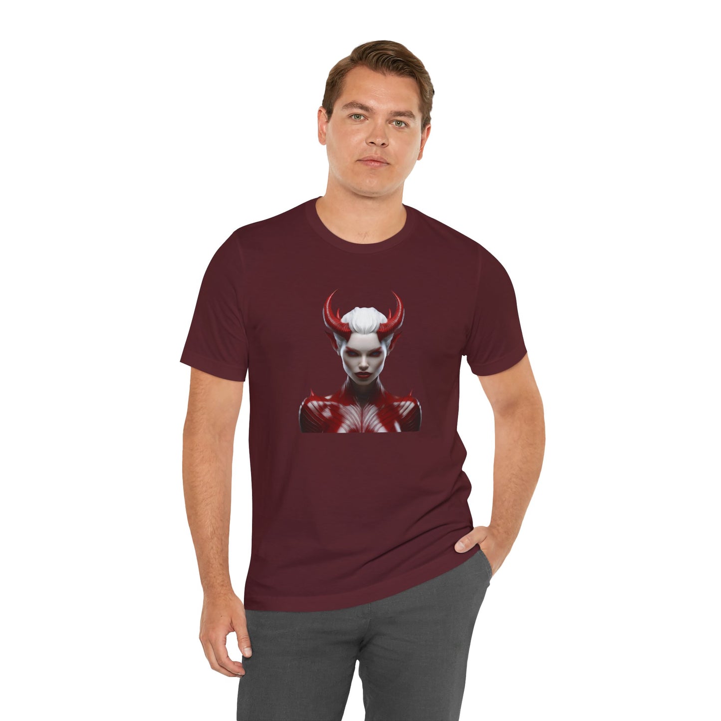 Fierce Devil Woman Halloween Shirt – Seductive Demon Graphic Tee for Bold Halloween Style