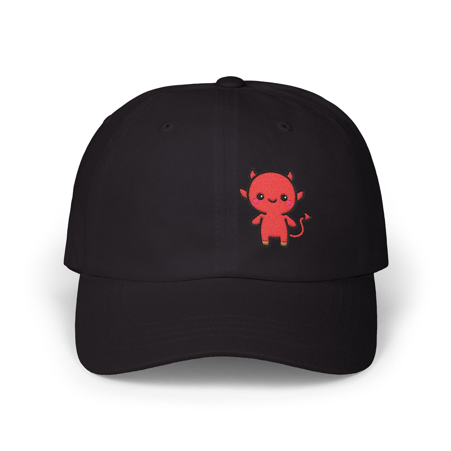 Lil Devil Embroidered Classic Dad Hat – Cute Red Devil Design for Halloween, Spooky Style, and Mischievous Everyday Vibes