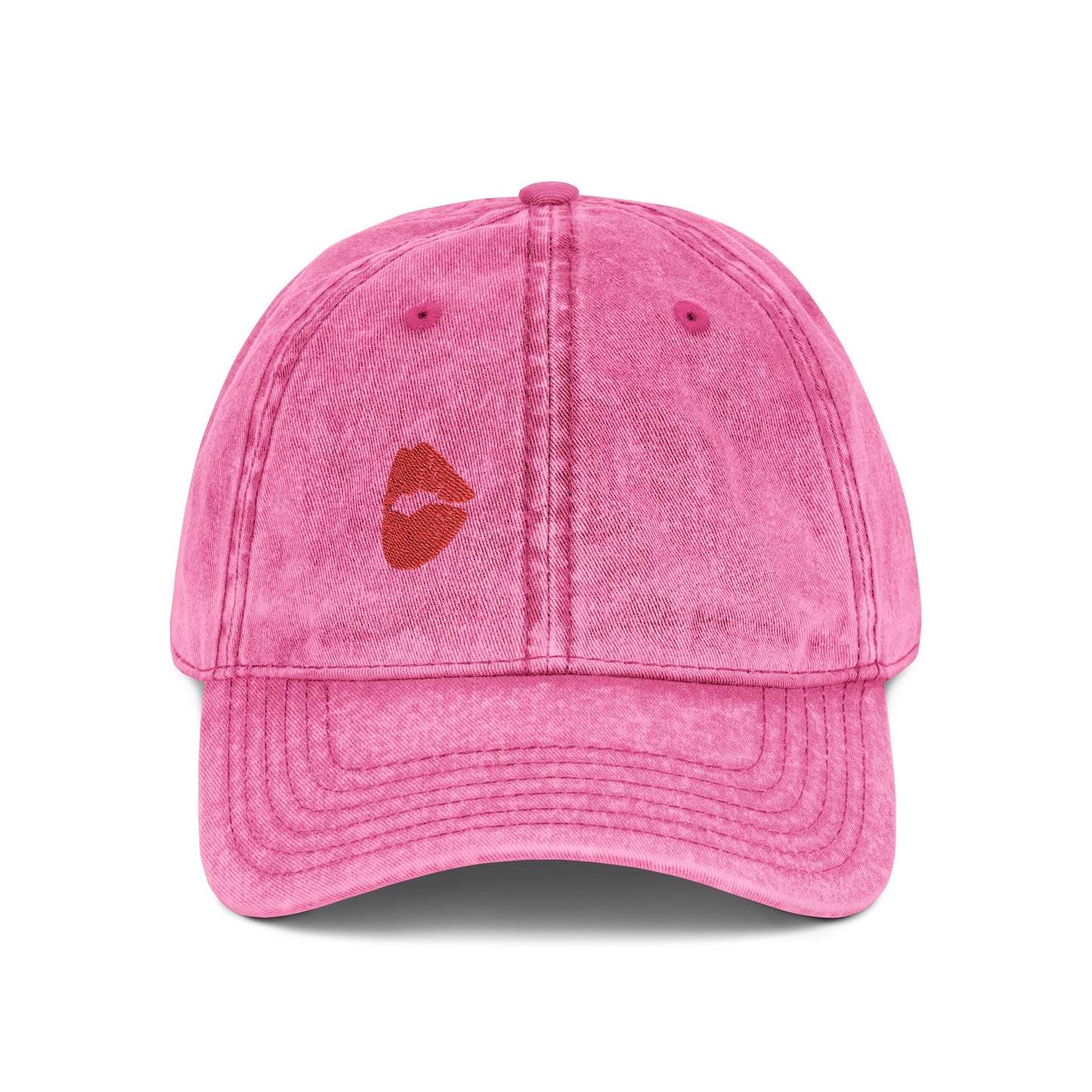 Red Lips Vintage Hat – Bold Embroidered Kiss Hat for Flirty, Fun Style