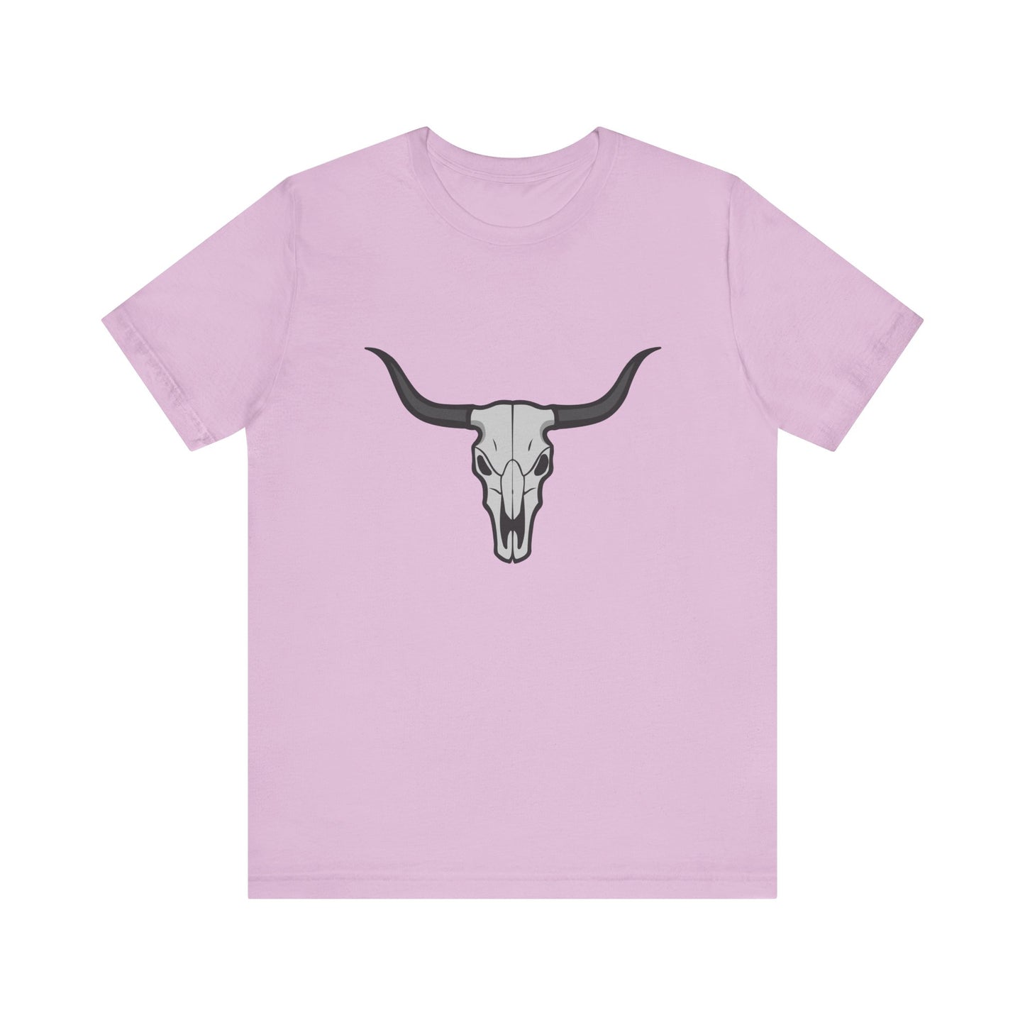 Dark Theme Steer Skull Shirt – Western Cow Skull Graphic in Grey and Black for Desert Gothic Vibes. Unisex Jersey Short Sleeve Tee