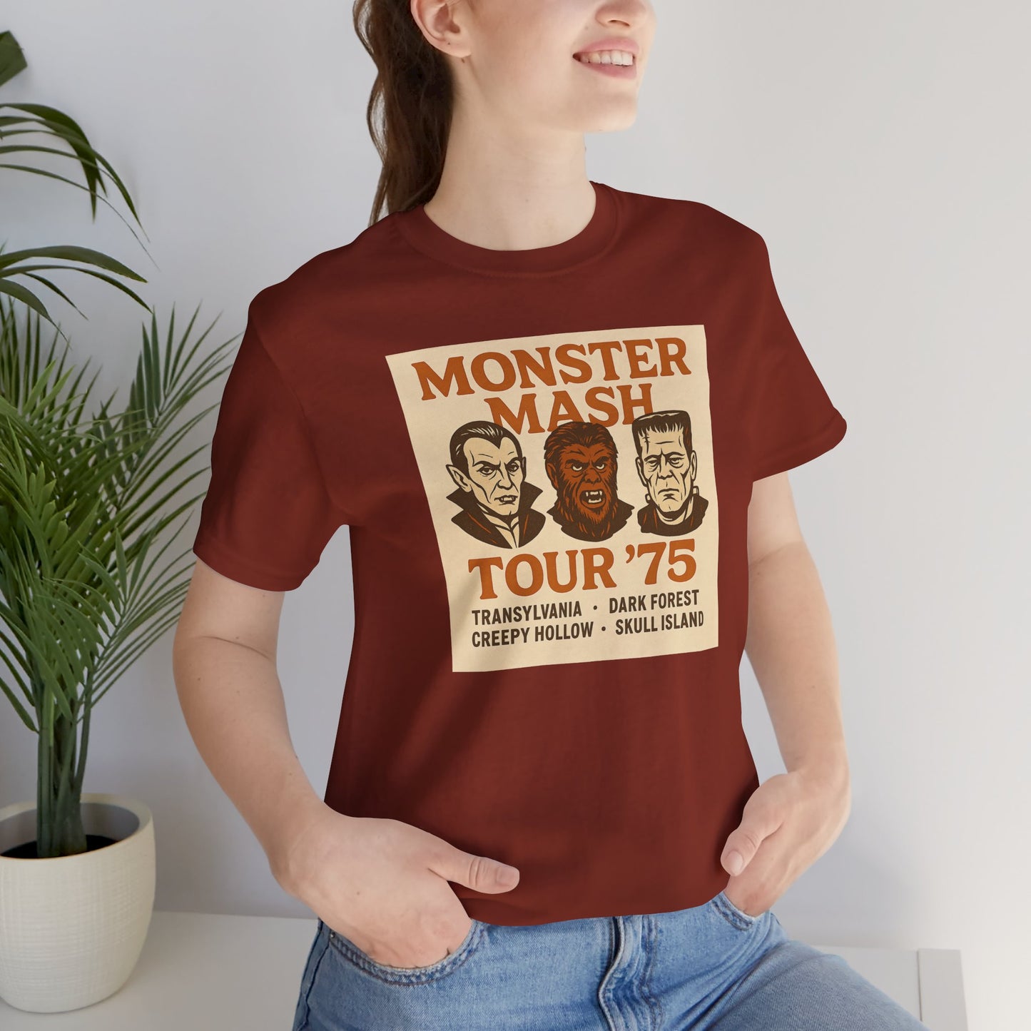 Monster Mash Tour '75 Halloween Shirt – Vintage Horror Band Tee Featuring Dracula, Wolfman, Frankenstein