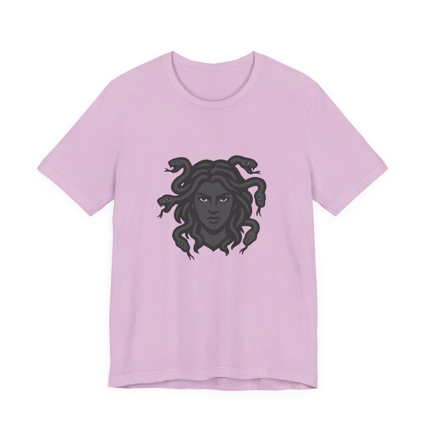 Medusa Graphic T-Shirt – Dark Theme Grayscale Snake-Haired Gorgon Design on Black Tee with Dark Myth Vibe and Modern Ghost Effect. Unisex Jersey Short Sleeve Tee