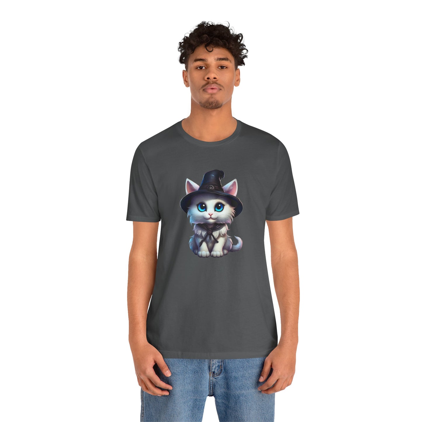 Adorable Witch Cat Halloween Shirt – Cute White Cat in Hat Graphic Tee for Cat Lovers and Halloween Fans