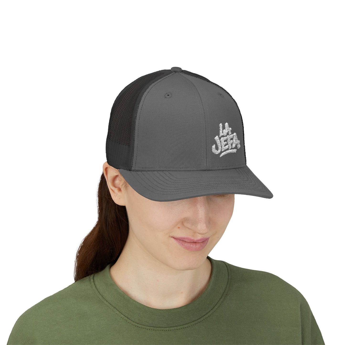 La Jefa Trucker Hat – Embroidered Latina Boss Hat for Bold Women. White Letters