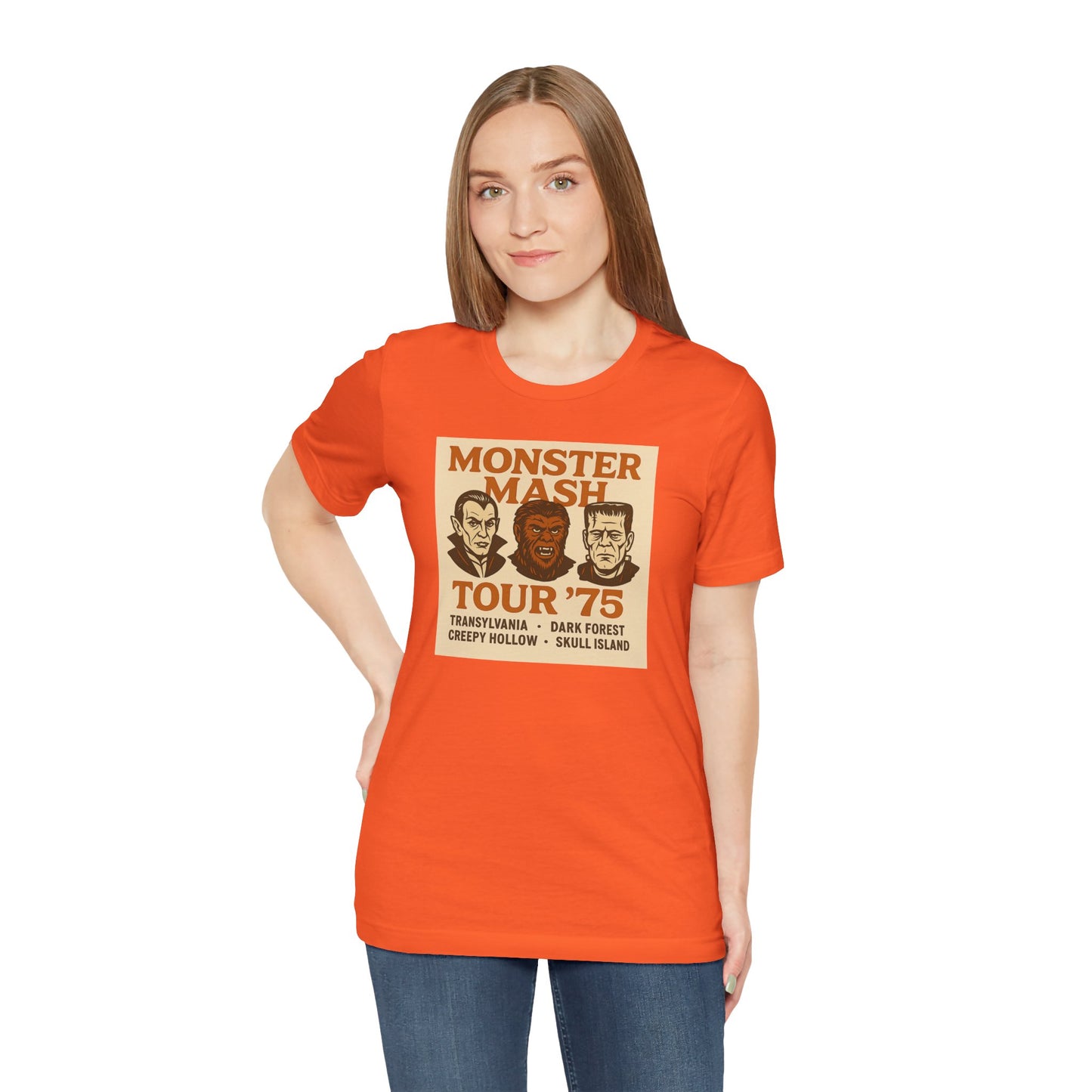 Monster Mash Tour '75 Halloween Shirt – Vintage Horror Band Tee Featuring Dracula, Wolfman, Frankenstein