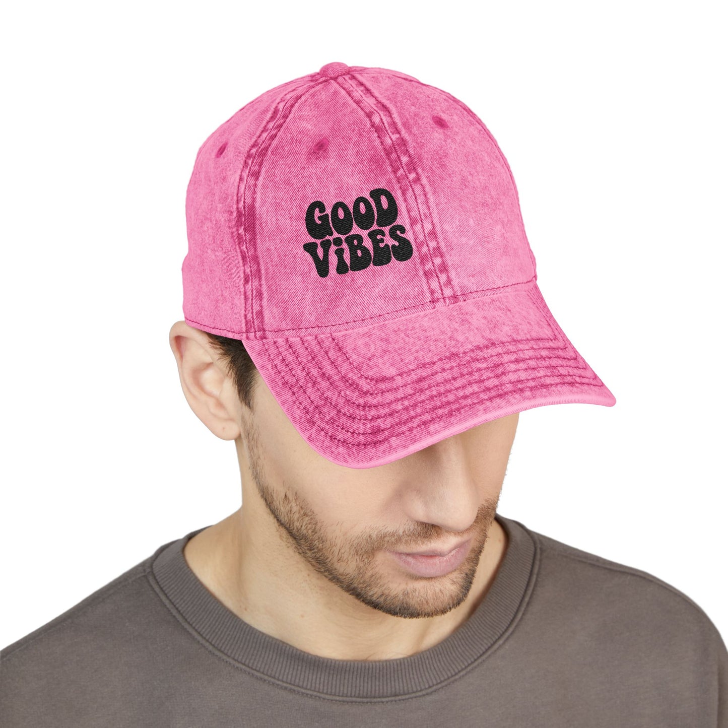 Good Vibes Vintage Hat – Embroidered Retro Text Hat for Positive Vibes, Chill Style, and Everyday Feel-Good Energy