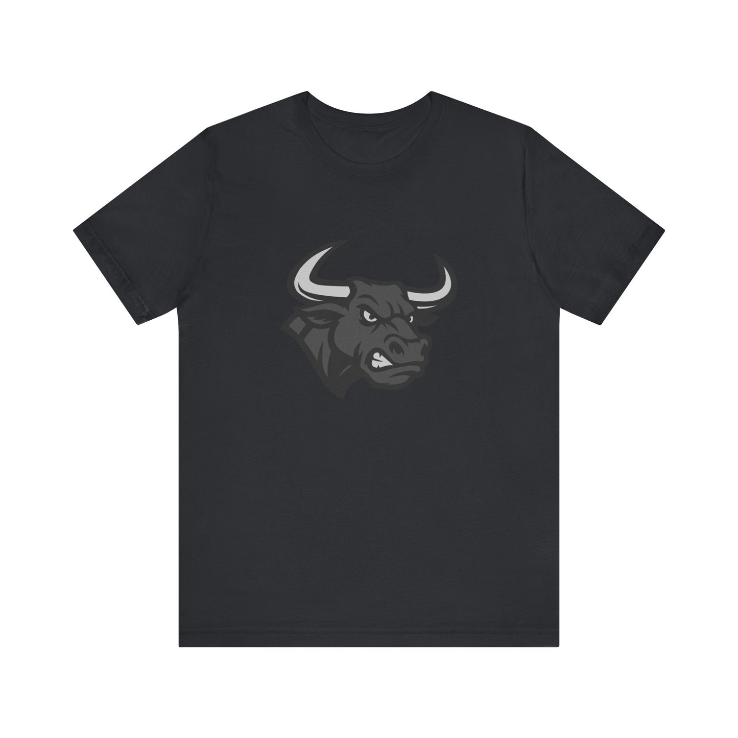 Angry Bull Graphic T-Shirt – Dark Theme Grayscale Bull Head Design on Black Tee for Streetwear, Gym, or Bold Urban Style. Unisex Jersey Short Sleeve Tee