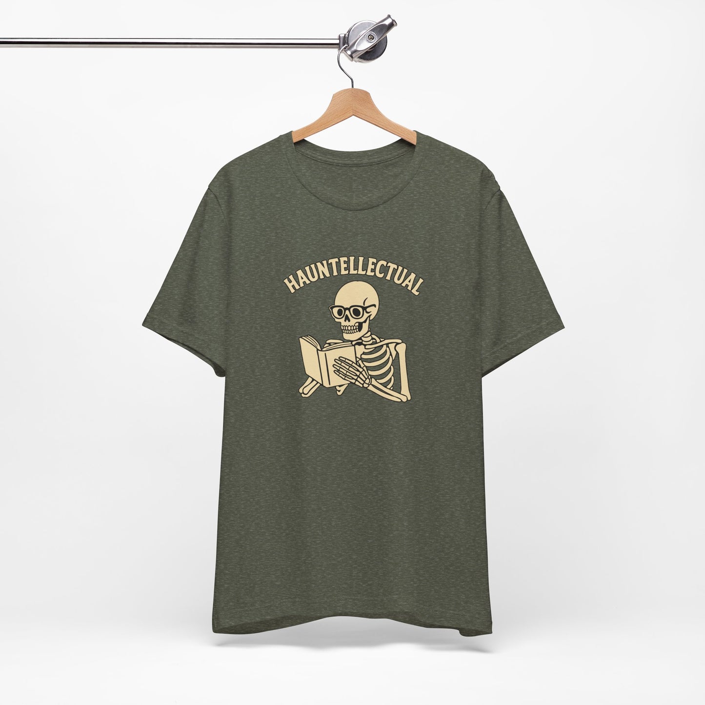 Hauntellectual Halloween Shirt – Funny Skeleton Reading Book Tee for Spooky Smart People