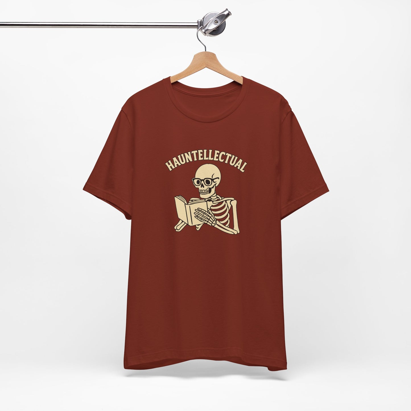 Hauntellectual Halloween Shirt – Funny Skeleton Reading Book Tee for Spooky Smart People