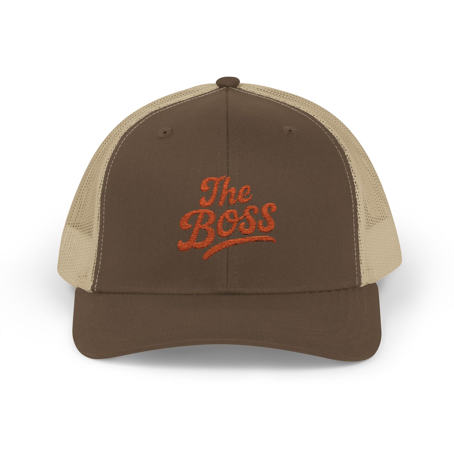 The Boss Trucker Hat – Embroidered Statement Hat for Power Moves Only. Orange Letters