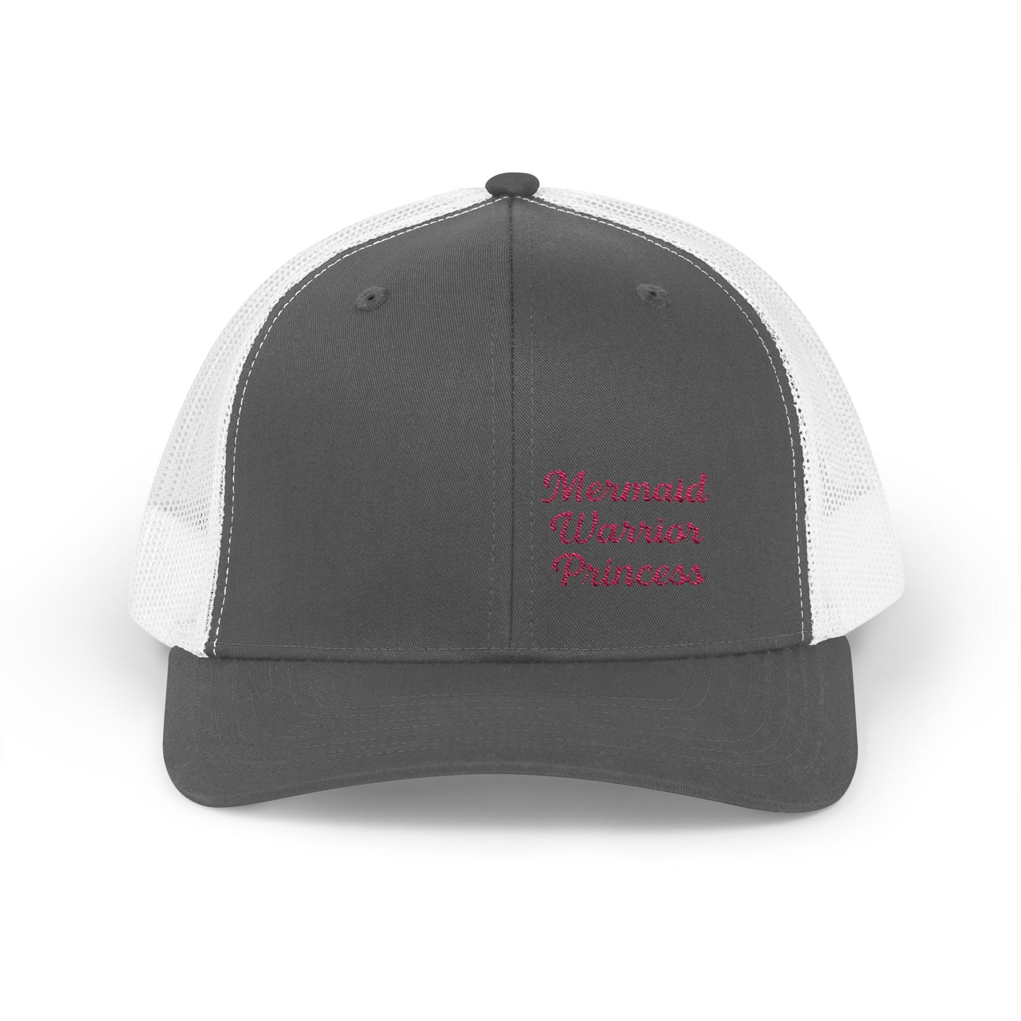 Mermaid Warrior Princess Trucker Hat – Embroidered Bold Text Hat for Magical Queens. Pink Letters