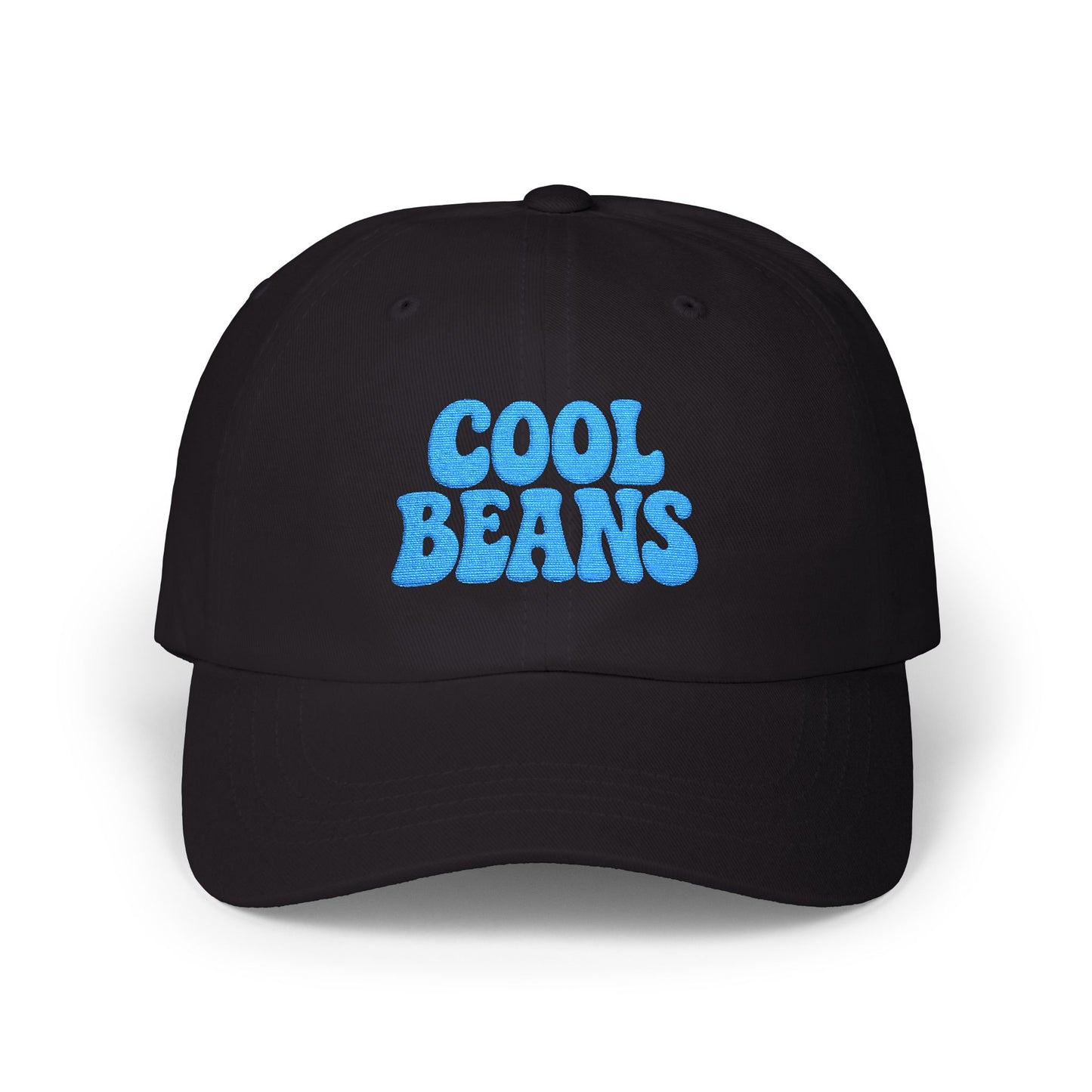 Cool Beans Classic Dad Hat – Embroidered Minimalist Text Hat for Chill Vibes and Quiet Comedy Fans. Blue Letters