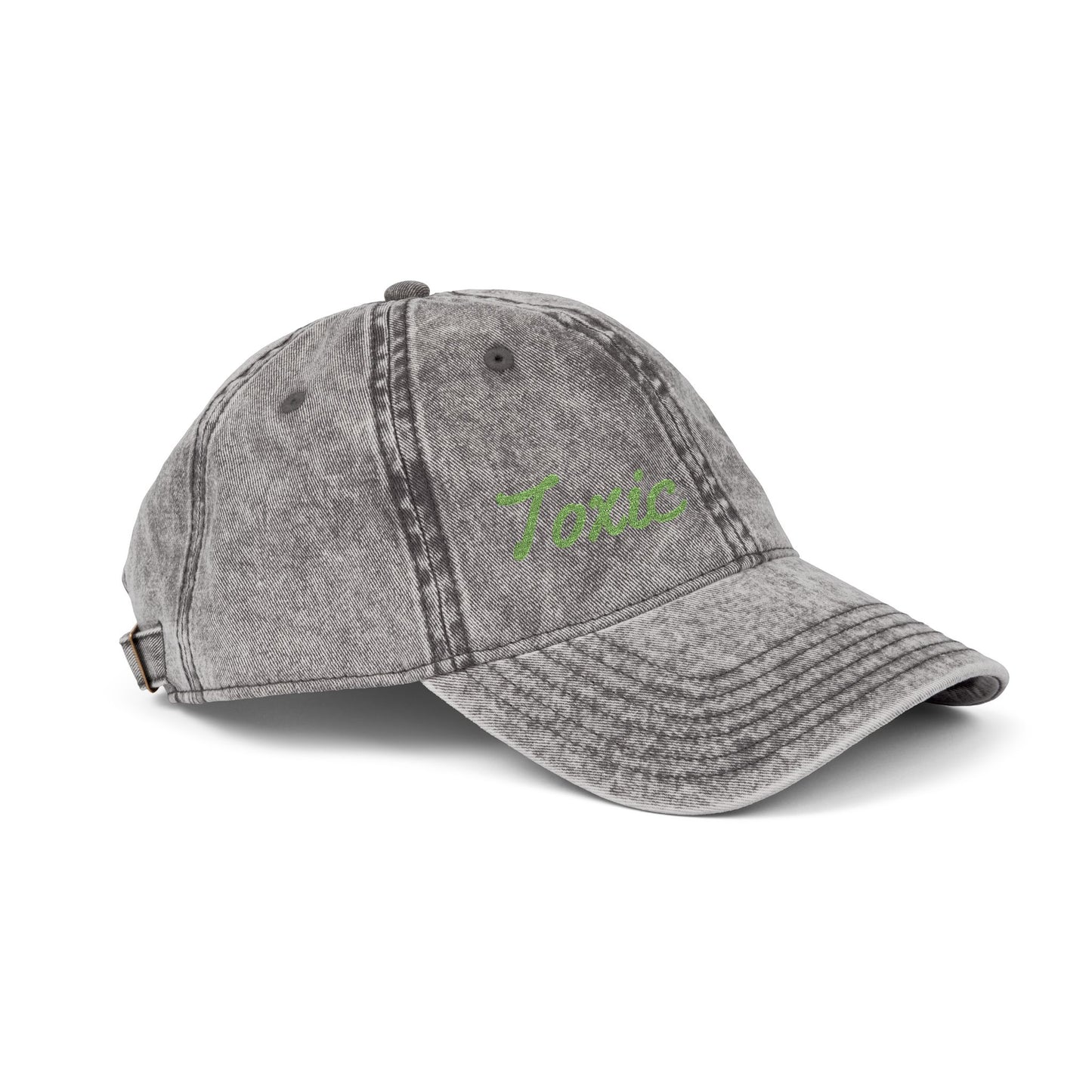 Toxic Vintage Hat – Embroidered Green Script Hat for Ironic Vibes and Bold Personality