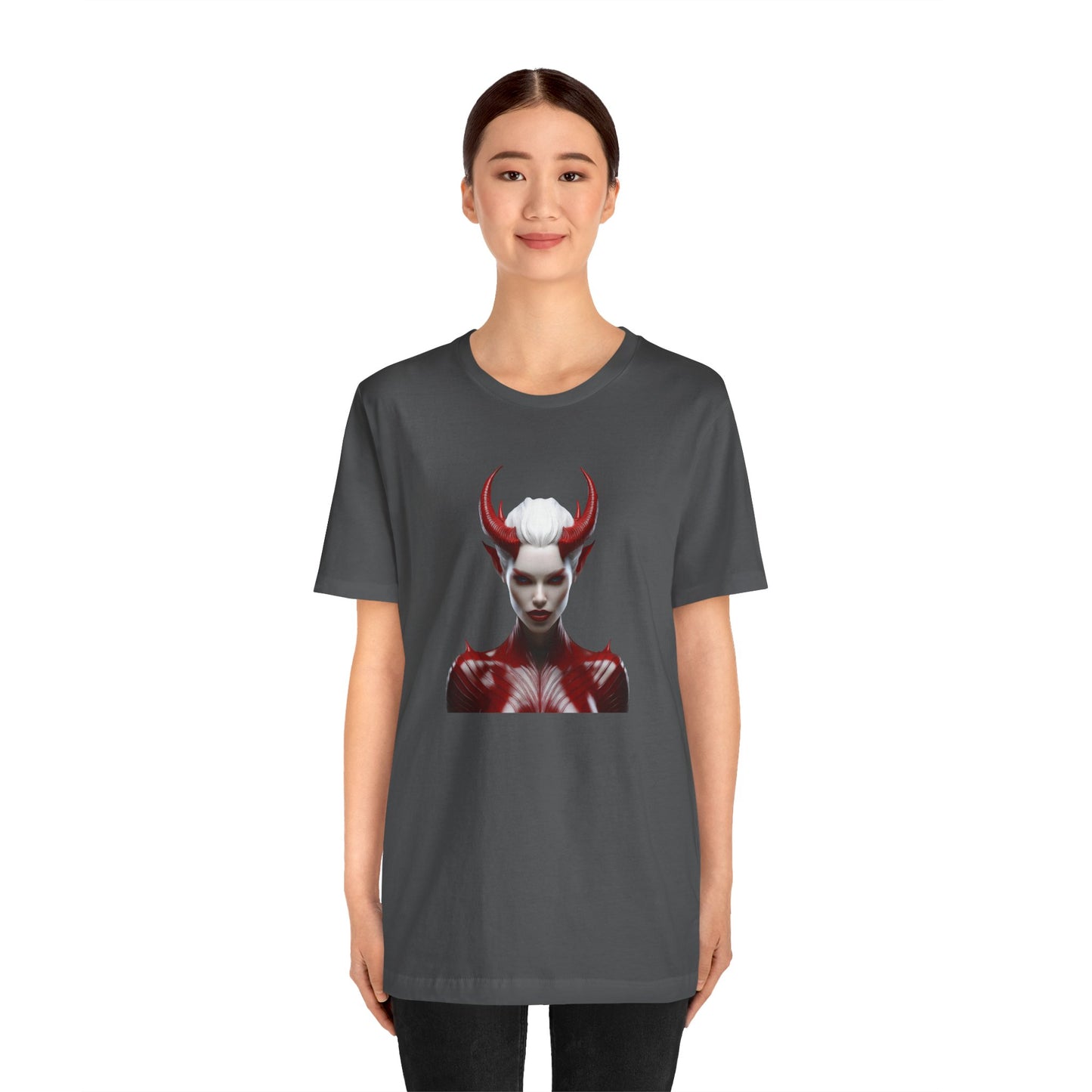 Fierce Devil Woman Halloween Shirt – Seductive Demon Graphic Tee for Bold Halloween Style