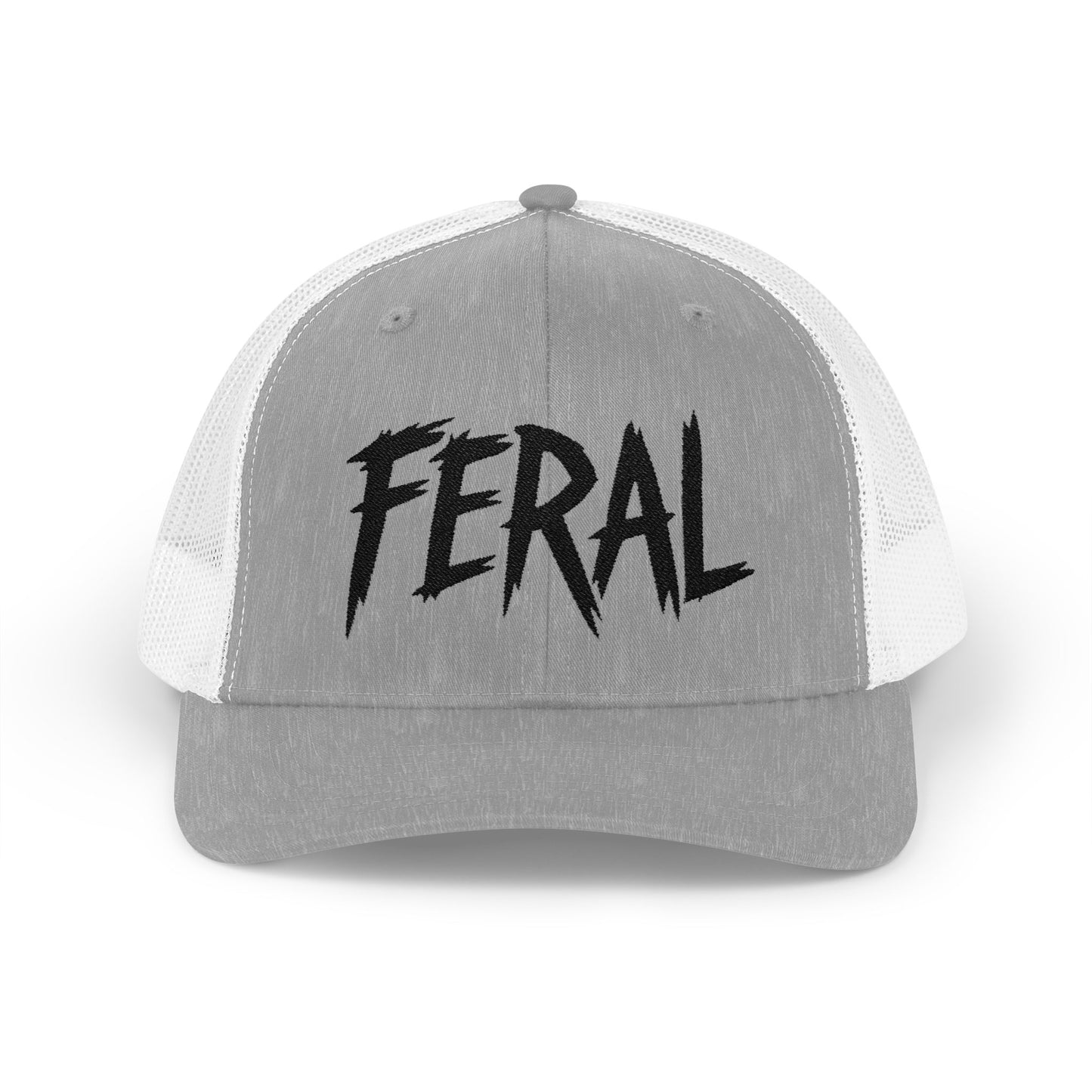 FERAL Embroidered Trucker Hat – Bold Statement Baseball Hat with Wild Energy Font for Rebels, Misfits, and Chaos Enthusiasts
